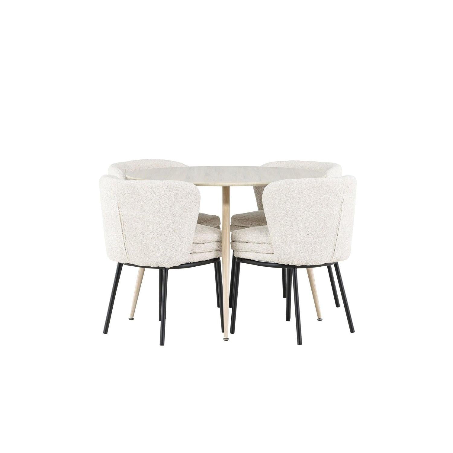 Essgruppe Esstisch Plaza rund ø100cm mit Stühlen Agnes aus Teddy-Bouclé-Essgruppe Rund-Venture Home-le canapé