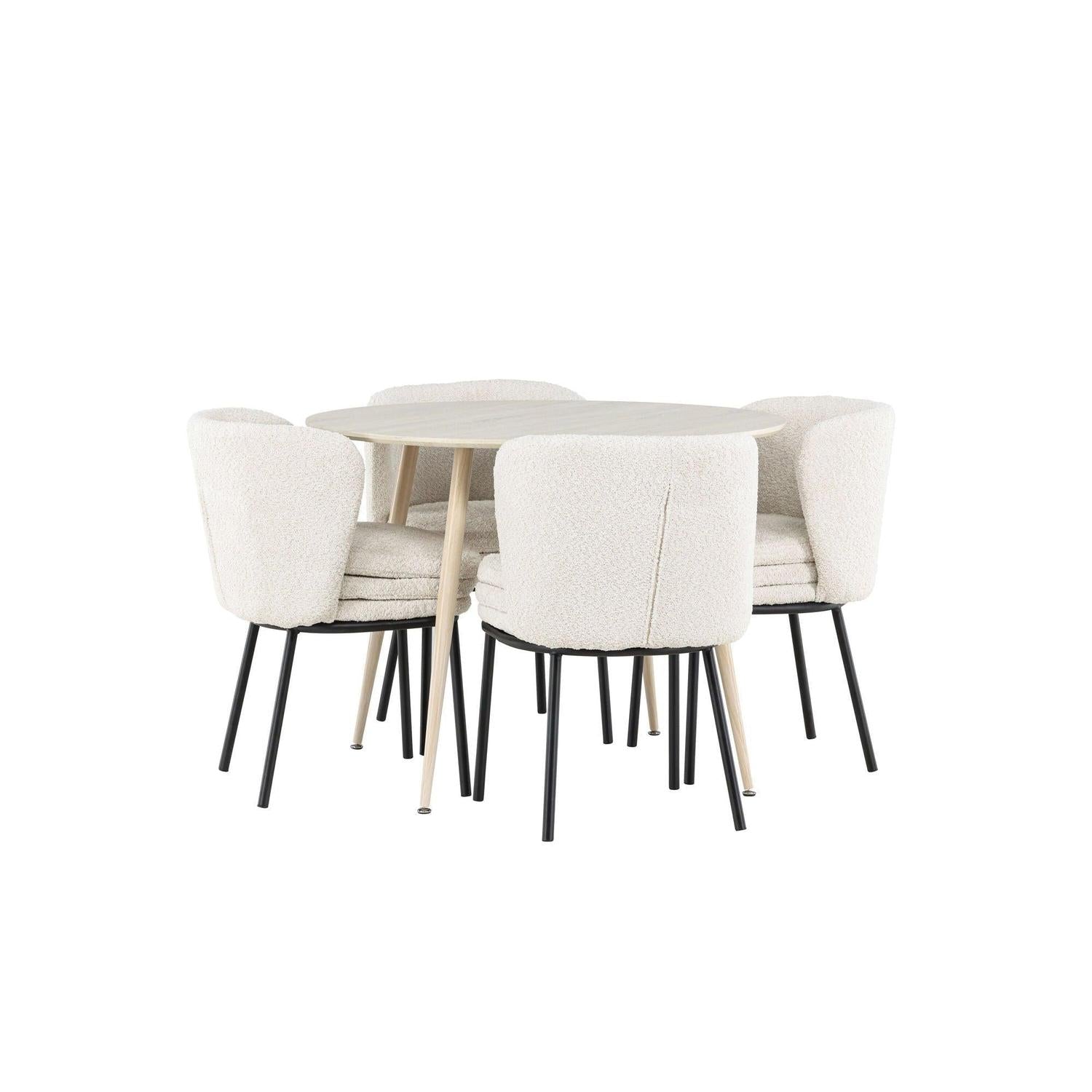 Essgruppe Esstisch Plaza rund ø100cm mit Stühlen Agnes aus Teddy-Bouclé-Essgruppe Rund-Venture Home-le canapé