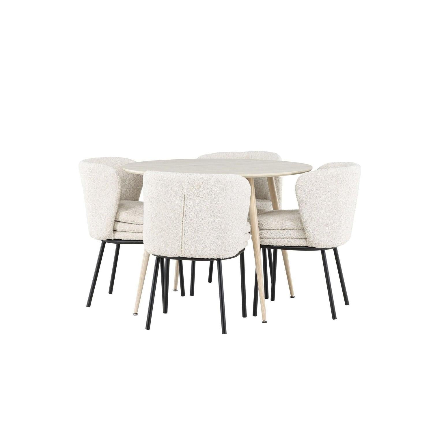 Essgruppe Esstisch Plaza rund ø100cm mit Stühlen Agnes aus Teddy-Bouclé-Essgruppe Rund-Venture Home-le canapé