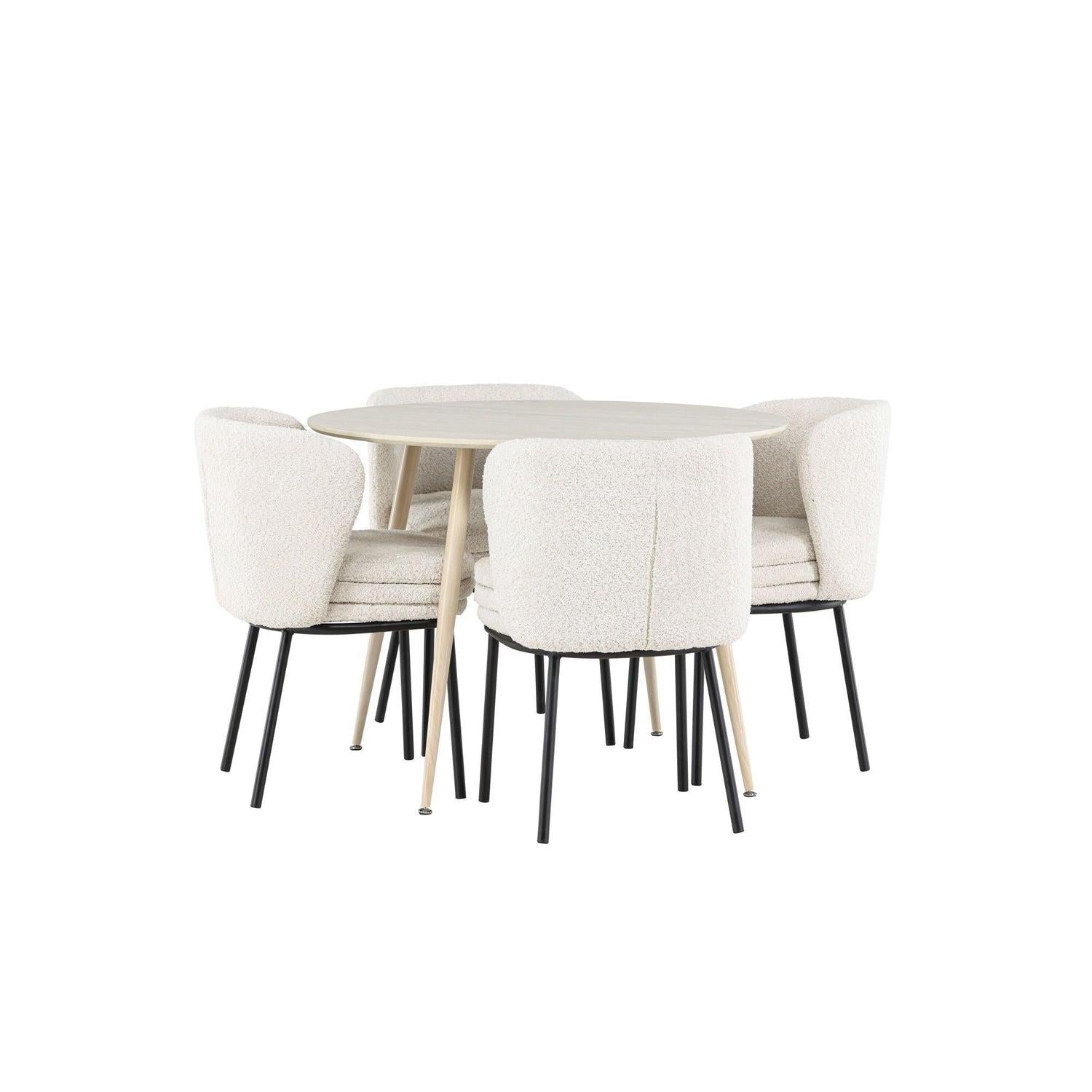 Essgruppe Esstisch Plaza rund ø100cm mit Stühlen Agnes aus Teddy-Bouclé-Essgruppe Rund-Venture Home-le canapé