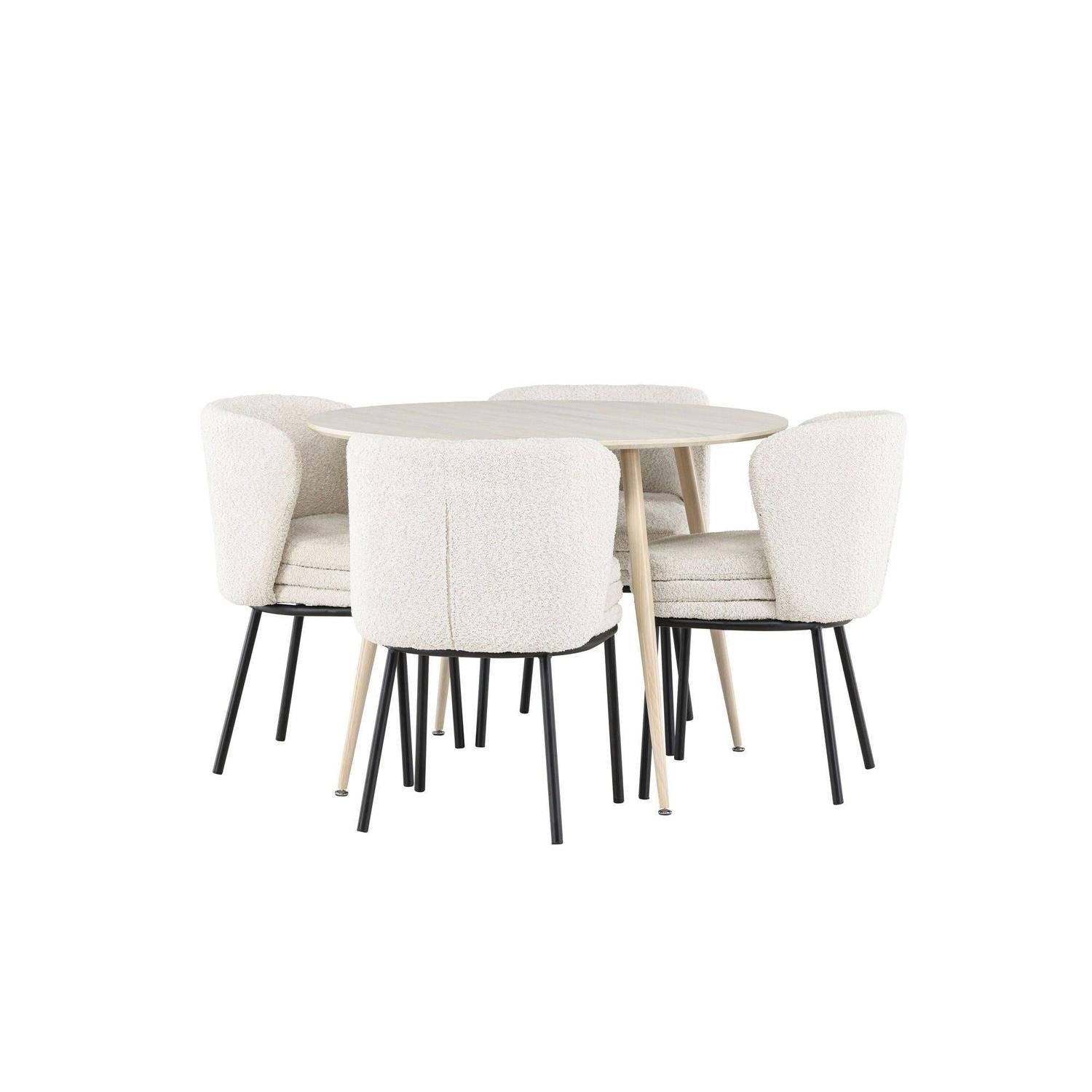 Essgruppe Esstisch Plaza rund ø100cm mit Stühlen Agnes aus Teddy-Bouclé-Essgruppe Rund-Venture Home-le canapé