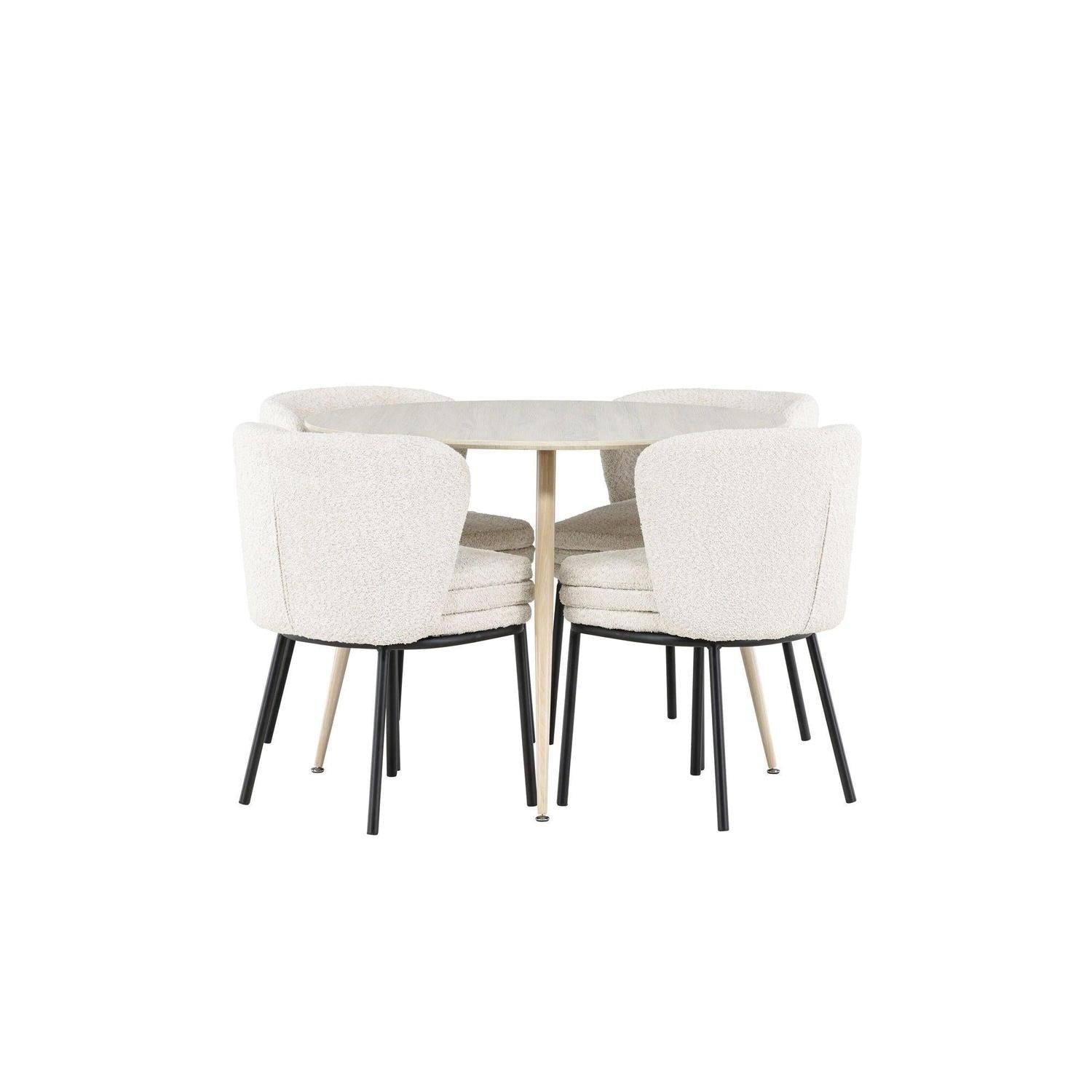 Essgruppe Esstisch Plaza rund ø100cm mit Stühlen Agnes aus Teddy-Bouclé-Essgruppe Rund-Venture Home-le canapé