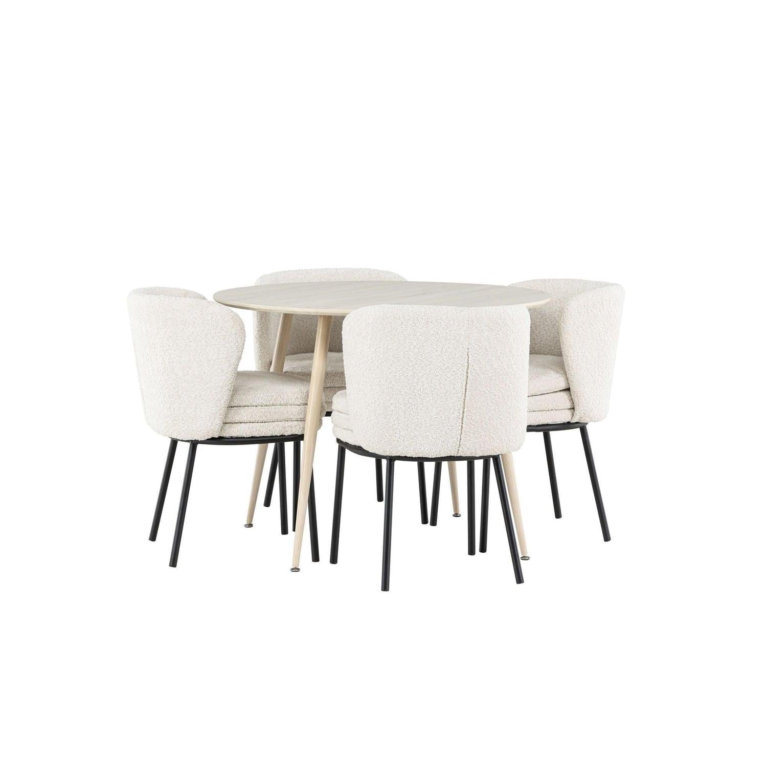 Essgruppe Esstisch Plaza rund ø100cm mit Stühlen Agnes aus Teddy-Bouclé-Essgruppe Rund-Venture Home-le canapé