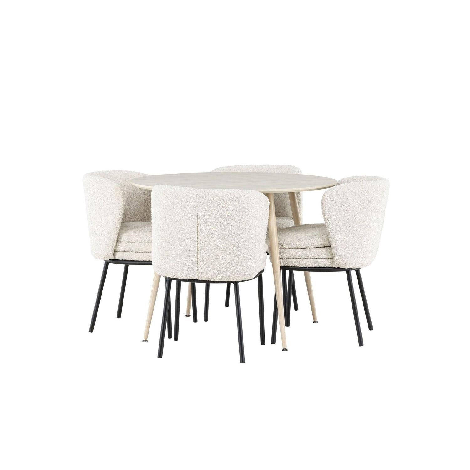 Essgruppe Esstisch Plaza rund ø100cm mit Stühlen Agnes aus Teddy-Bouclé-Essgruppe Rund-Venture Home-le canapé