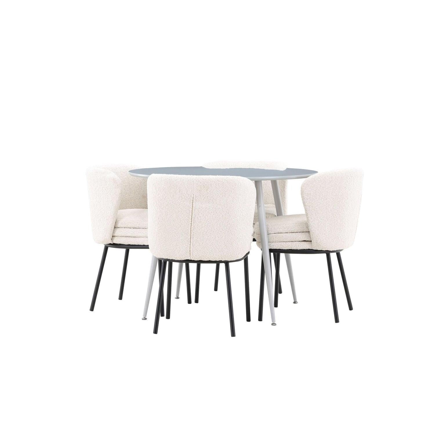 Essgruppe Esstisch Plaza rund ø100cm mit Stühlen Agnes aus Teddy-Bouclé-Essgruppen Rund-Venture Home-le canapé