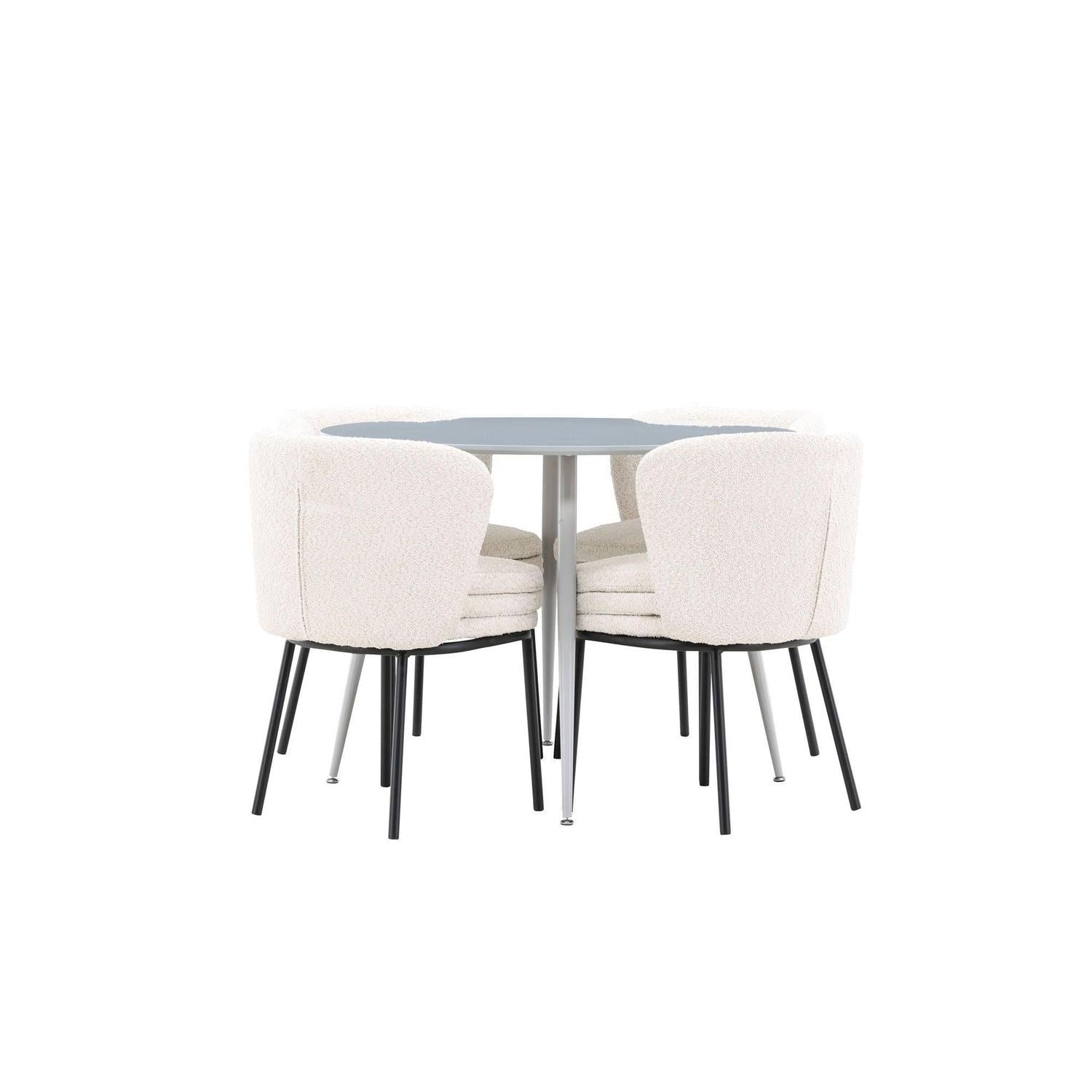 Essgruppe Esstisch Plaza rund ø100cm mit Stühlen Agnes aus Teddy-Bouclé-Essgruppen Rund-Venture Home-le canapé