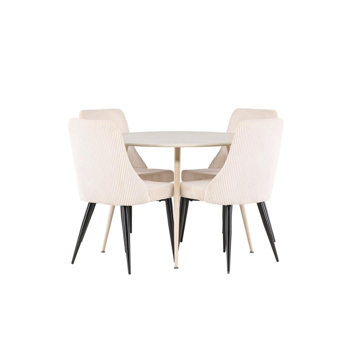 Essgruppe Esstisch Plaza rund ø100cm mit Stühlen Leone aus Cord - Hellbraun/Beige-Essgruppen Rund-Venture Home-le canapé
