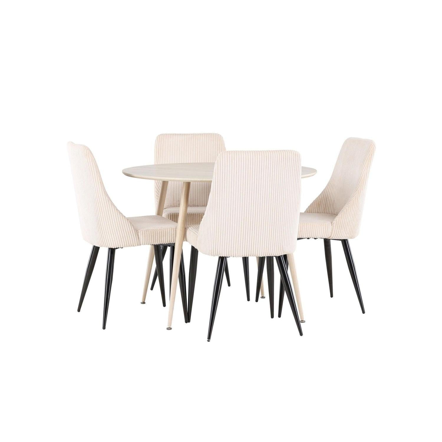Essgruppe Esstisch Plaza rund ø100cm mit Stühlen Leone aus Cord - Hellbraun/Beige-Essgruppen Rund-Venture Home-le canapé