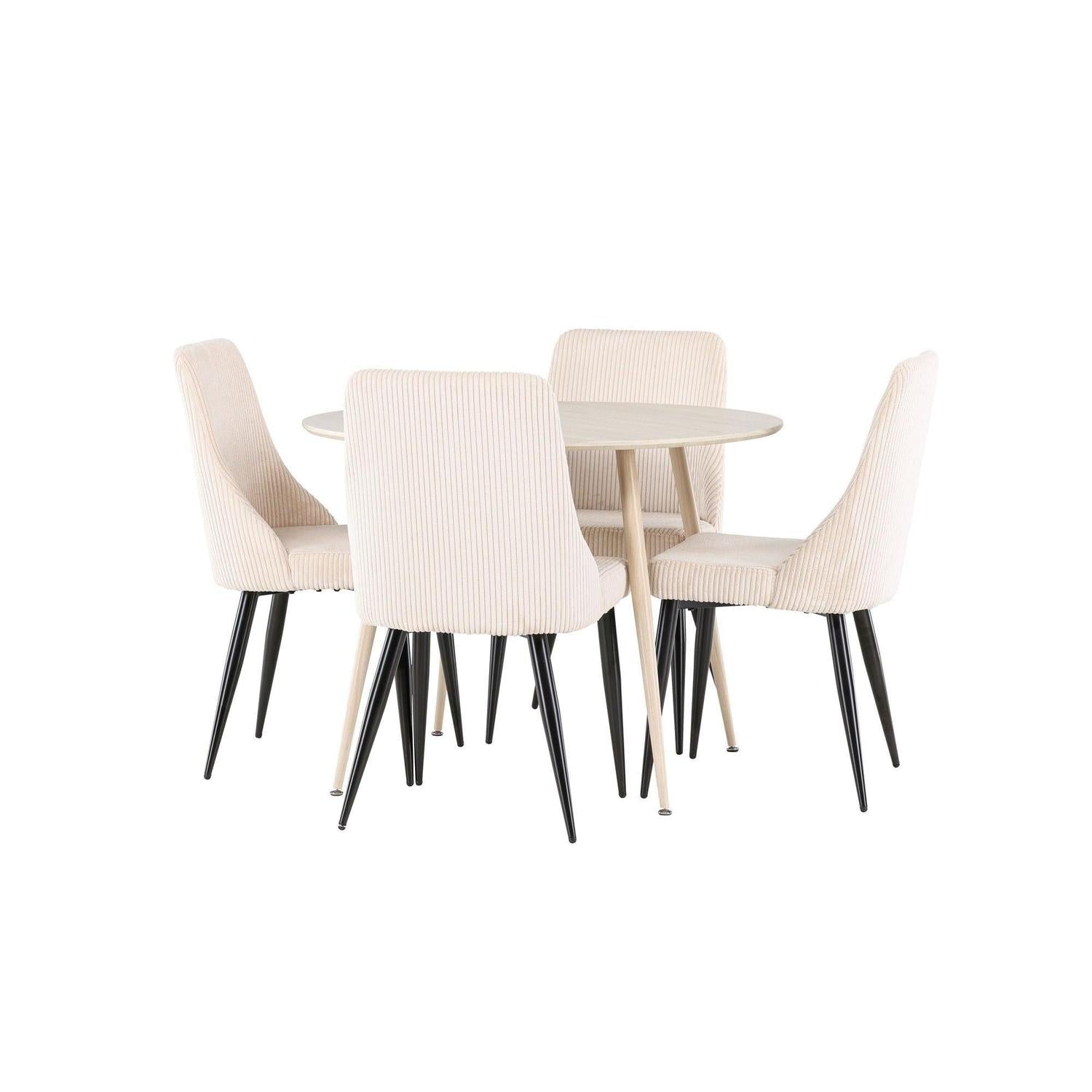Essgruppe Esstisch Plaza rund ø100cm mit Stühlen Leone aus Cord - Hellbraun/Beige-Essgruppen Rund-Venture Home-le canapé