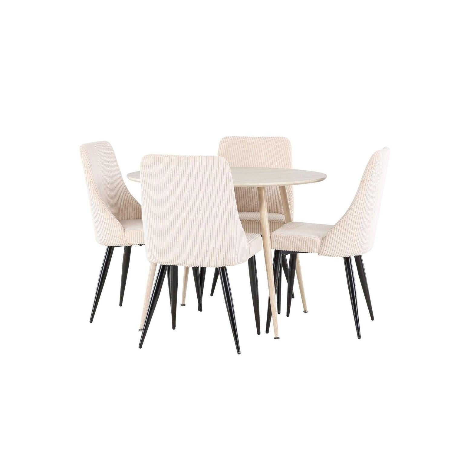 Essgruppe Esstisch Plaza rund ø100cm mit Stühlen Leone aus Cord - Hellbraun/Beige-Essgruppen Rund-Venture Home-le canapé