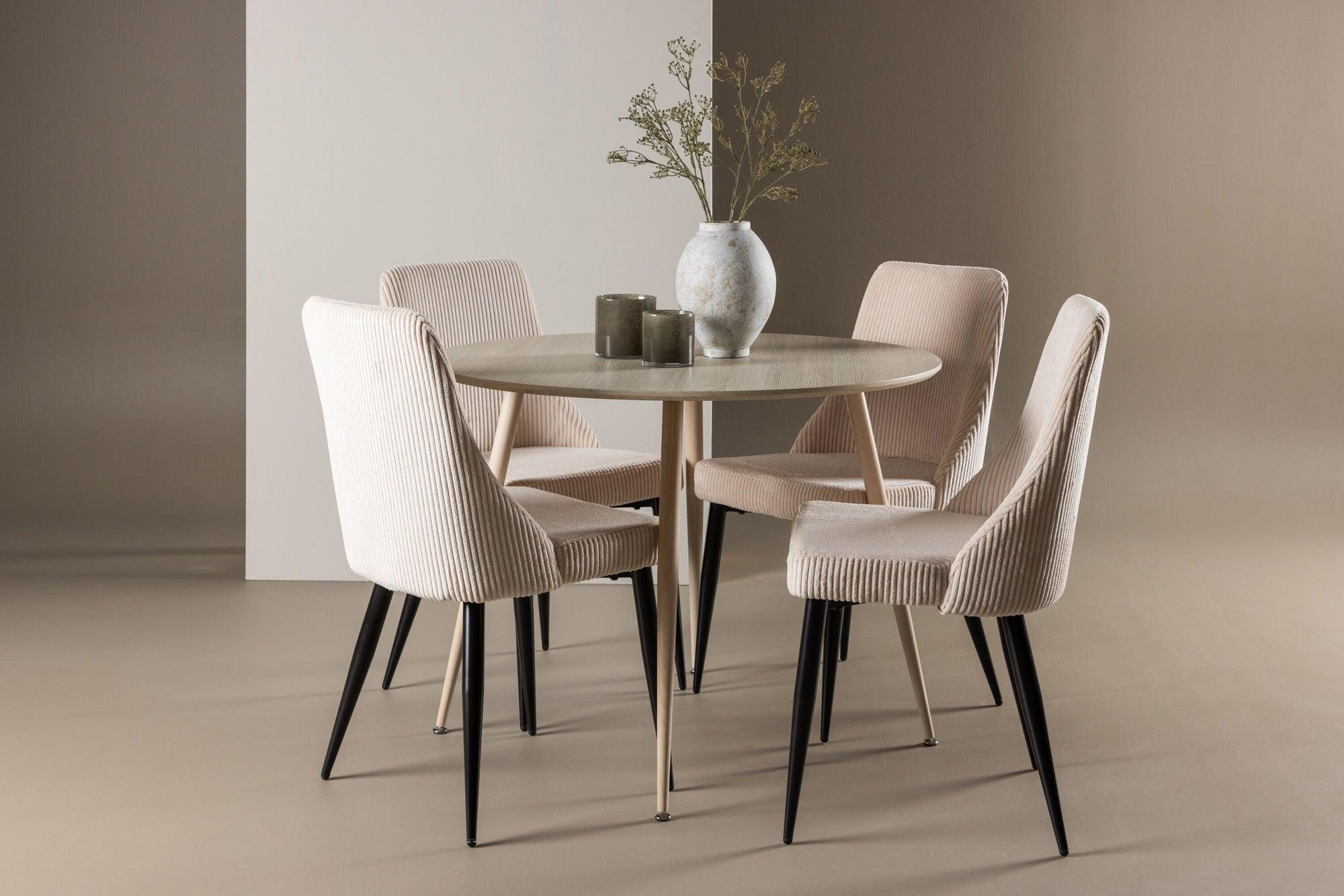 Essgruppe Esstisch Plaza rund ø100cm mit Stühlen Leone aus Cord - Hellbraun/Beige-Essgruppen Rund-Venture Home-le canapé
