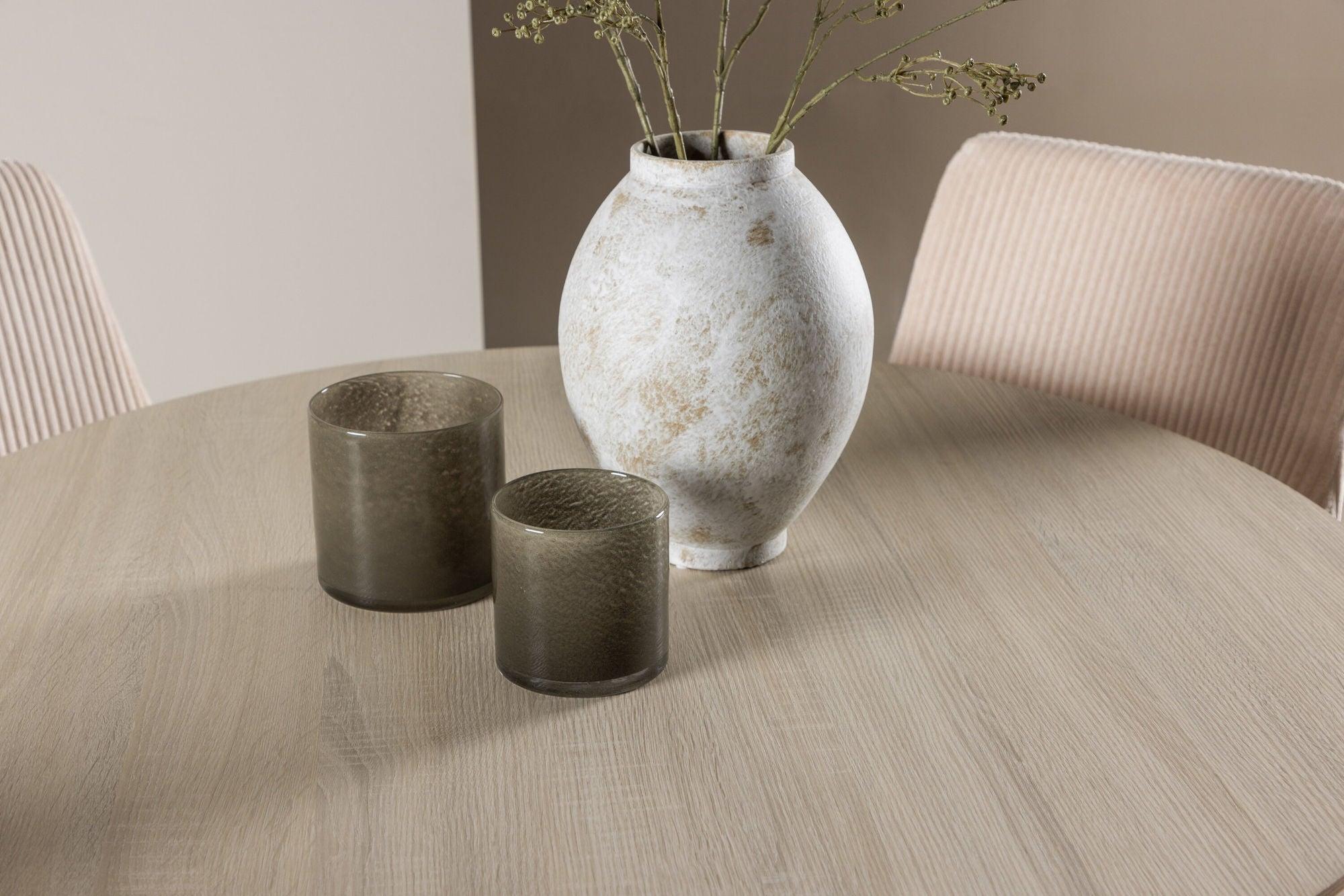 Essgruppe Esstisch Plaza rund ø100cm mit Stühlen Leone aus Cord - Hellbraun/Beige-Essgruppen Rund-Venture Home-le canapé