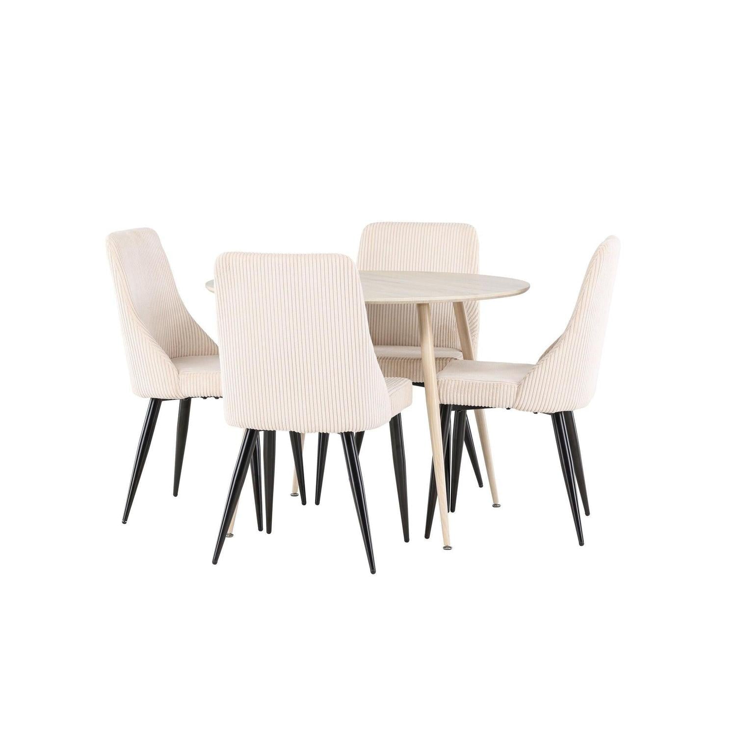Essgruppe Esstisch Plaza rund ø100cm mit Stühlen Leone aus Cord - Hellbraun/Beige-Essgruppen Rund-Venture Home-le canapé