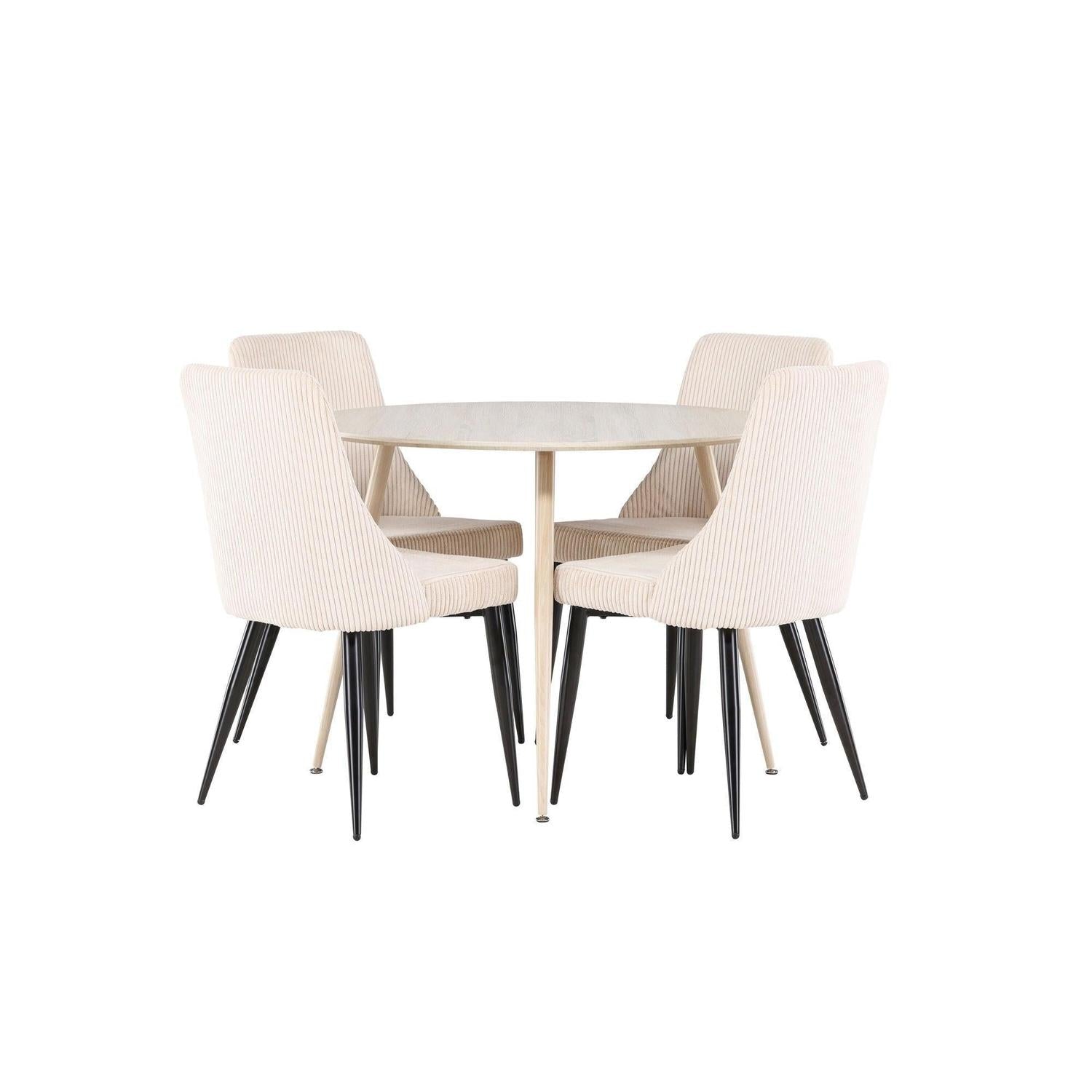 Essgruppe Esstisch Plaza rund ø100cm mit Stühlen Leone aus Cord - Hellbraun/Beige-Essgruppen Rund-Venture Home-le canapé