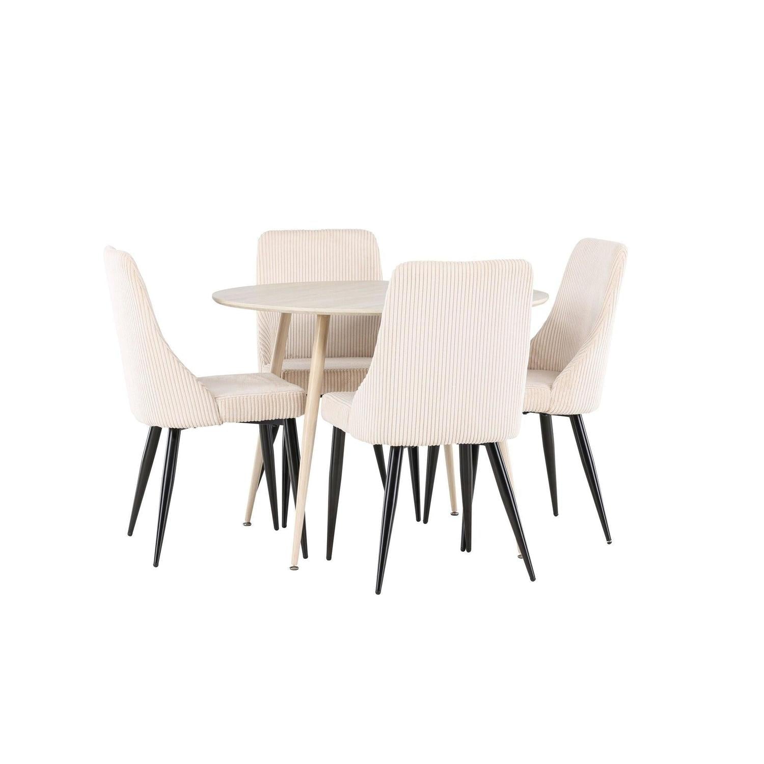 Essgruppe Esstisch Plaza rund ø100cm mit Stühlen Leone aus Cord - Hellbraun/Beige-Essgruppen Rund-Venture Home-le canapé
