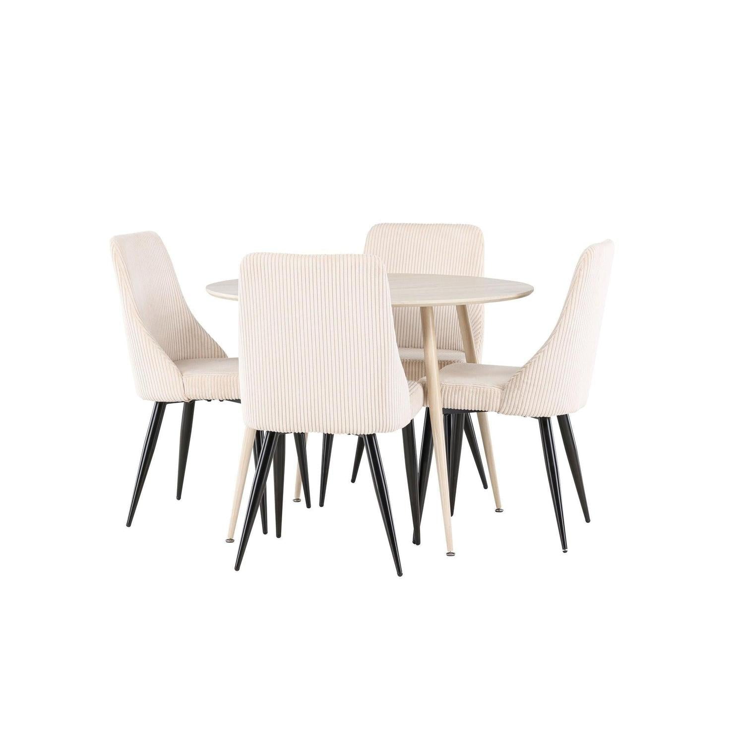 Essgruppe Esstisch Plaza rund ø100cm mit Stühlen Leone aus Cord - Hellbraun/Beige-Essgruppen Rund-Venture Home-le canapé