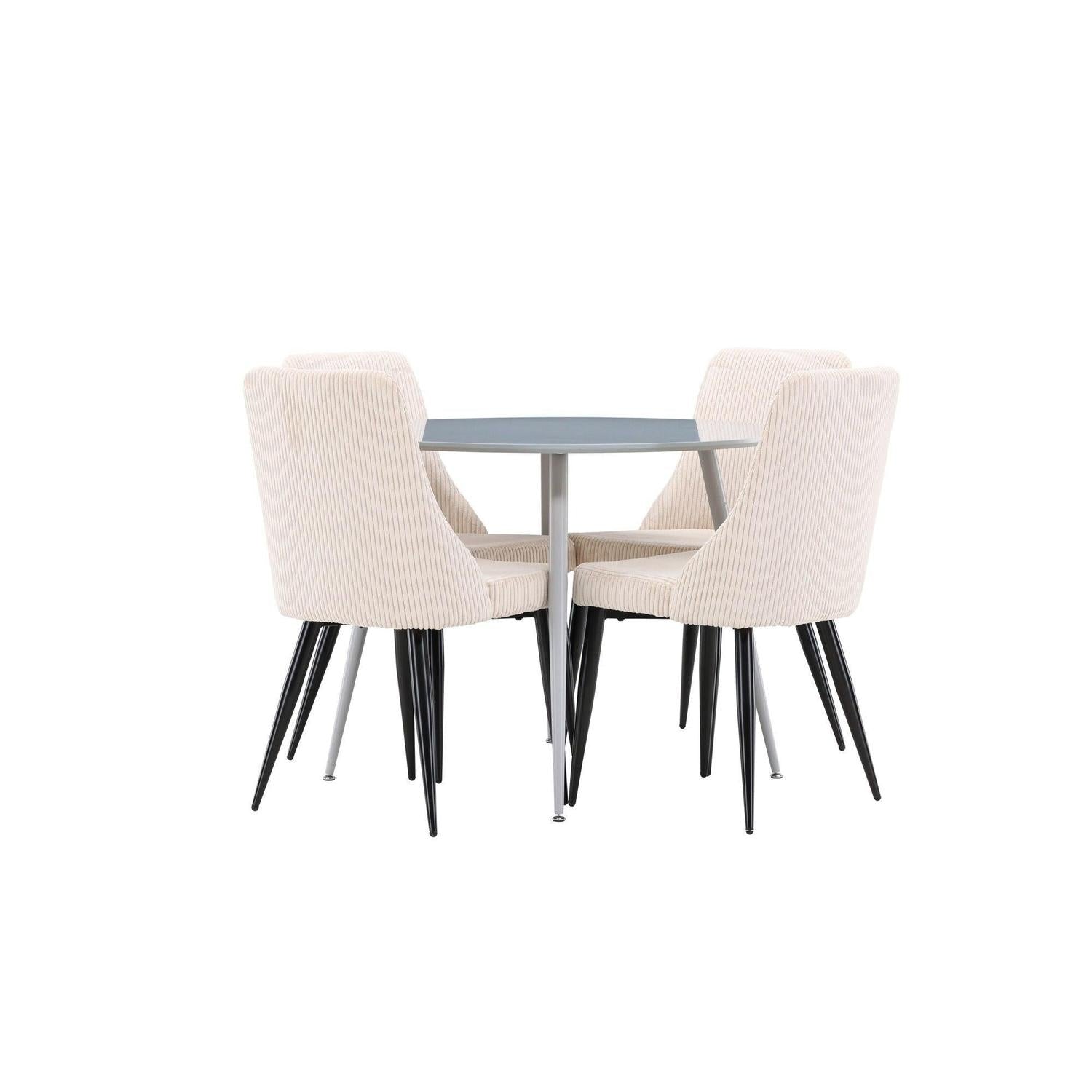 Essgruppe Esstisch Plaza rund ø100cm mit Stühlen Leone aus Kord - Grau/Beige-Essgruppe Rund-Venture Home-le canapé