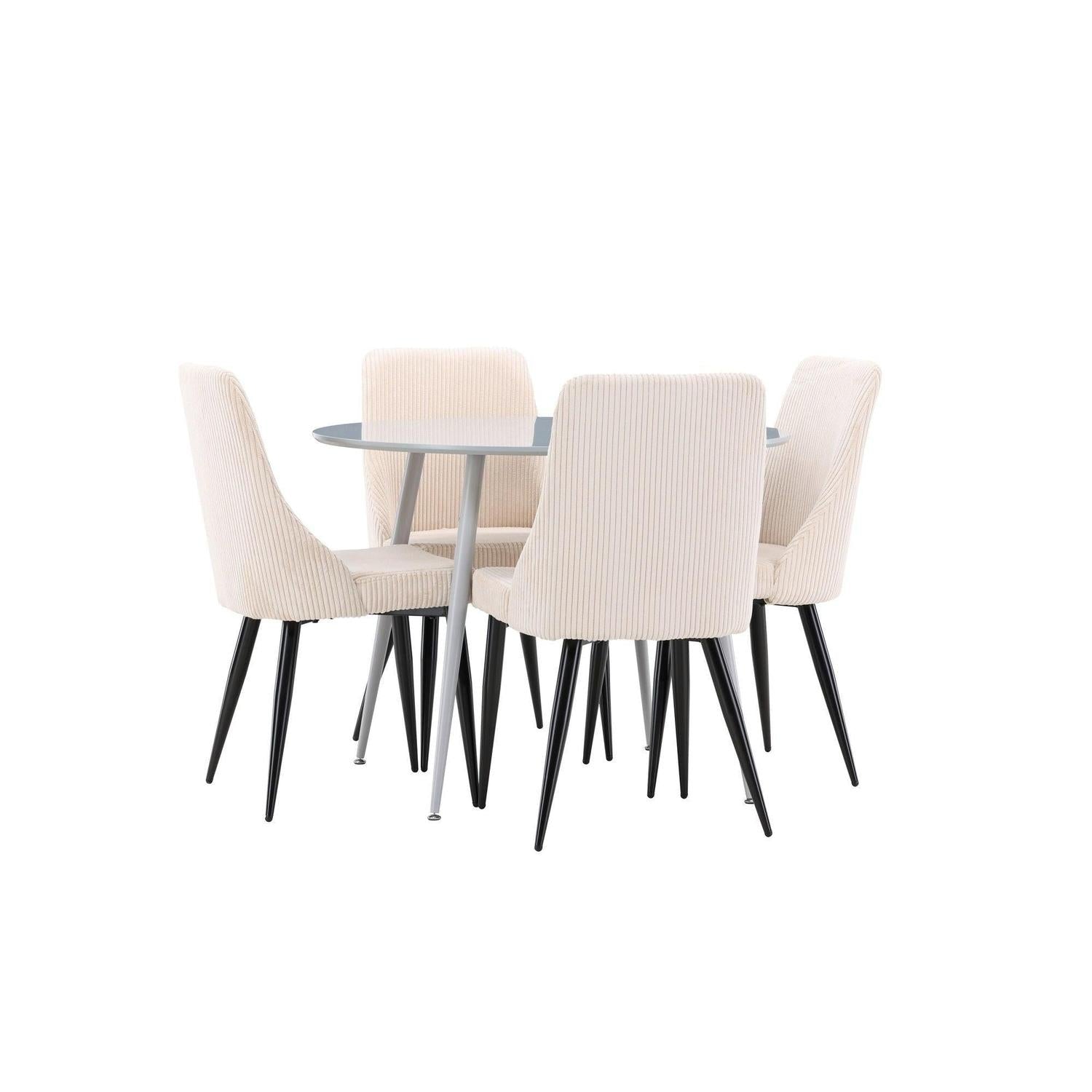 Essgruppe Esstisch Plaza rund ø100cm mit Stühlen Leone aus Kord - Grau/Beige-Essgruppe Rund-Venture Home-le canapé