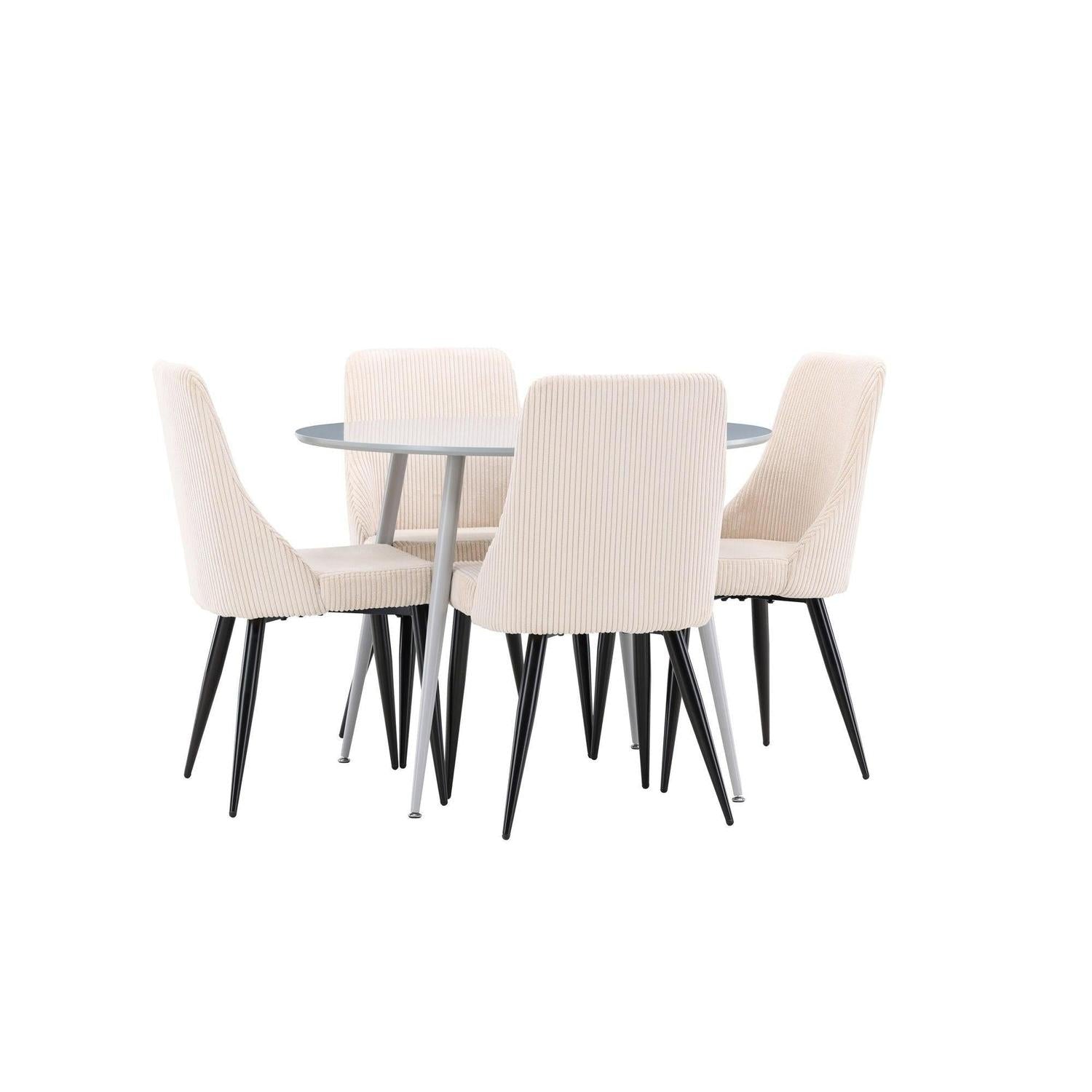 Essgruppe Esstisch Plaza rund ø100cm mit Stühlen Leone aus Kord - Grau/Beige-Essgruppe Rund-Venture Home-le canapé