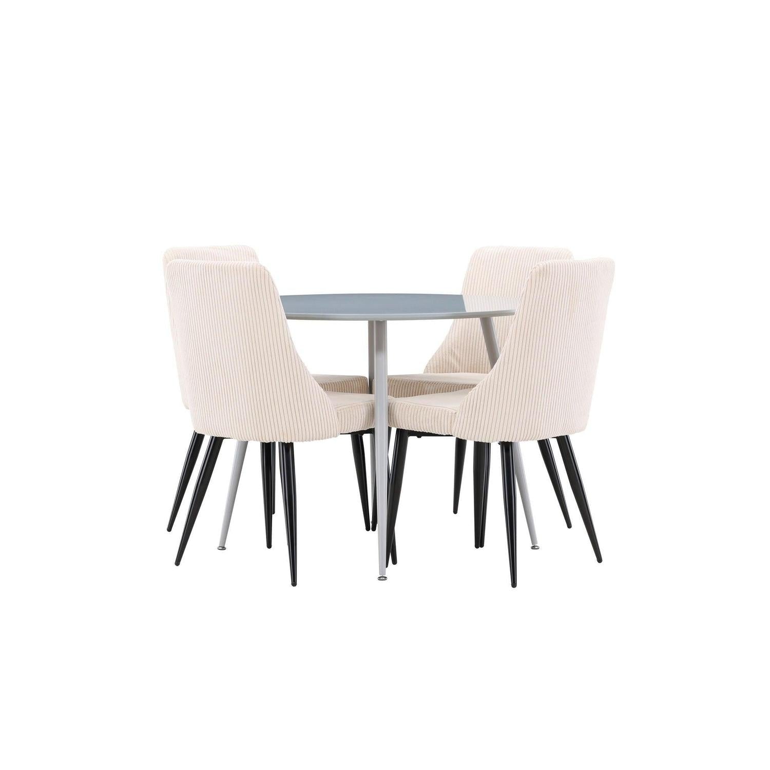 Essgruppe Esstisch Plaza rund ø100cm mit Stühlen Leone aus Kord - Grau/Beige-Essgruppe Rund-Venture Home-le canapé