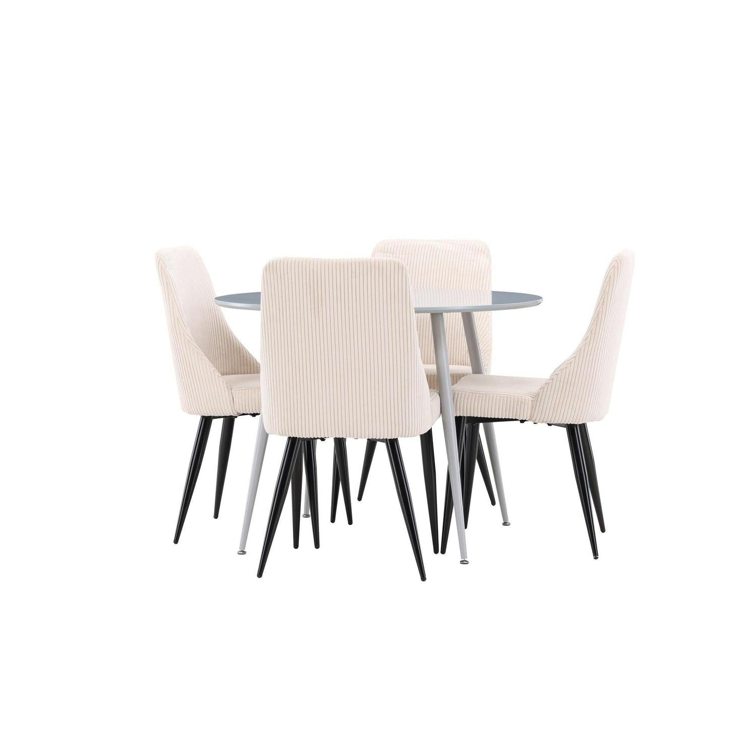 Essgruppe Esstisch Plaza rund ø100cm mit Stühlen Leone aus Kord - Grau/Beige-Essgruppe Rund-Venture Home-le canapé