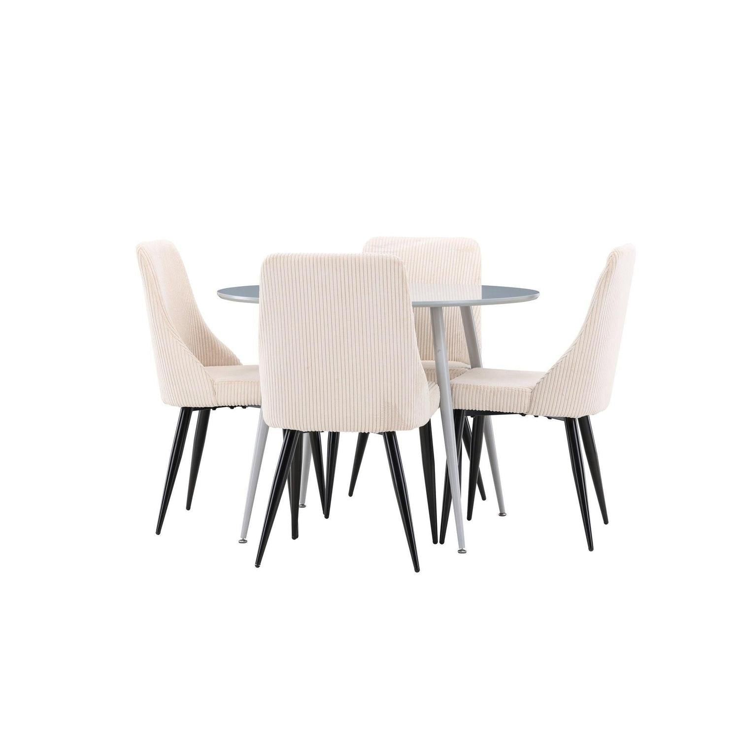 Essgruppe Esstisch Plaza rund ø100cm mit Stühlen Leone aus Kord - Grau/Beige-Essgruppen Rund-Venture Home-le canapé
