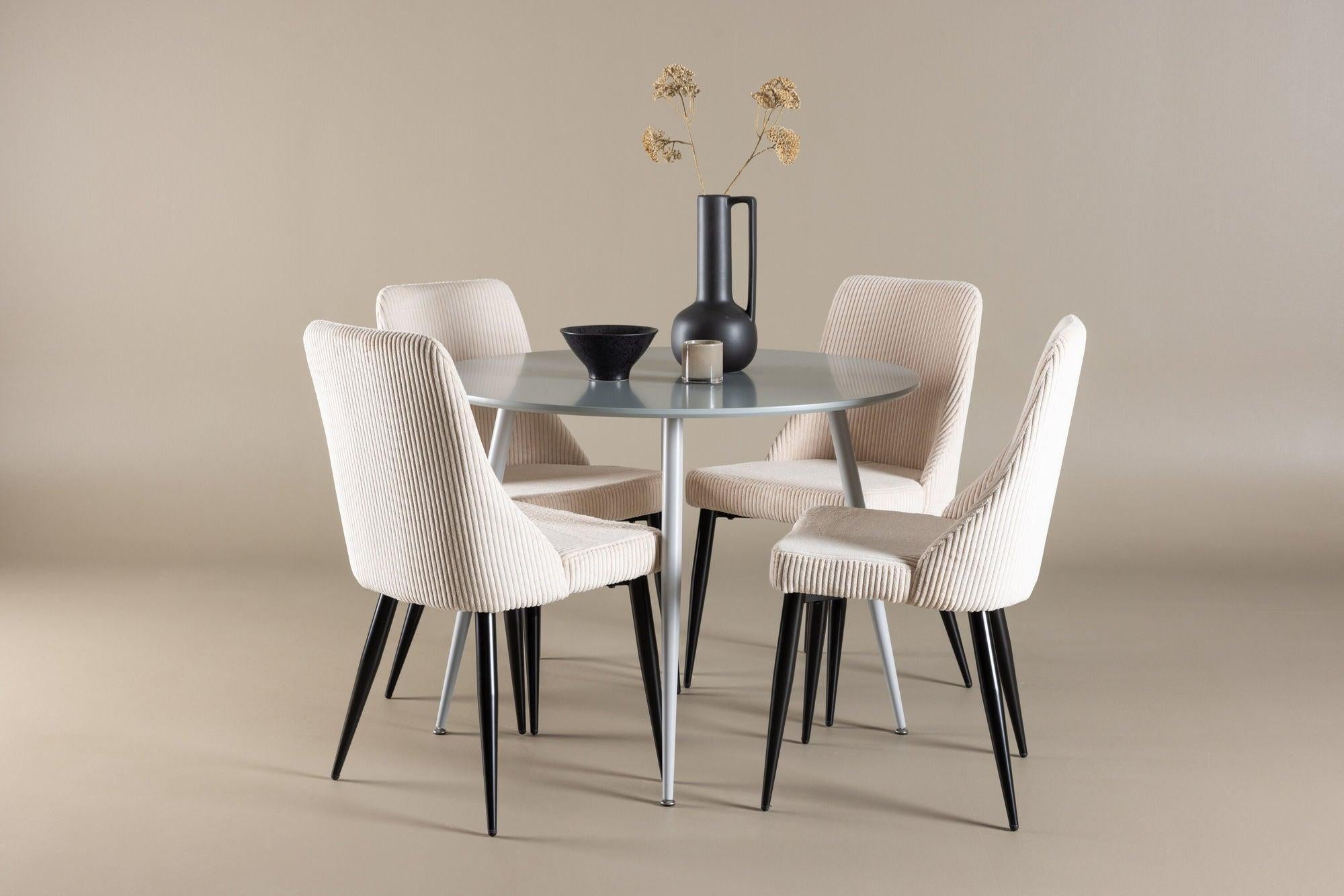 Essgruppe Esstisch Plaza rund ø100cm mit Stühlen Leone aus Kord - Grau/Beige-Essgruppen Rund-Venture Home-le canapé