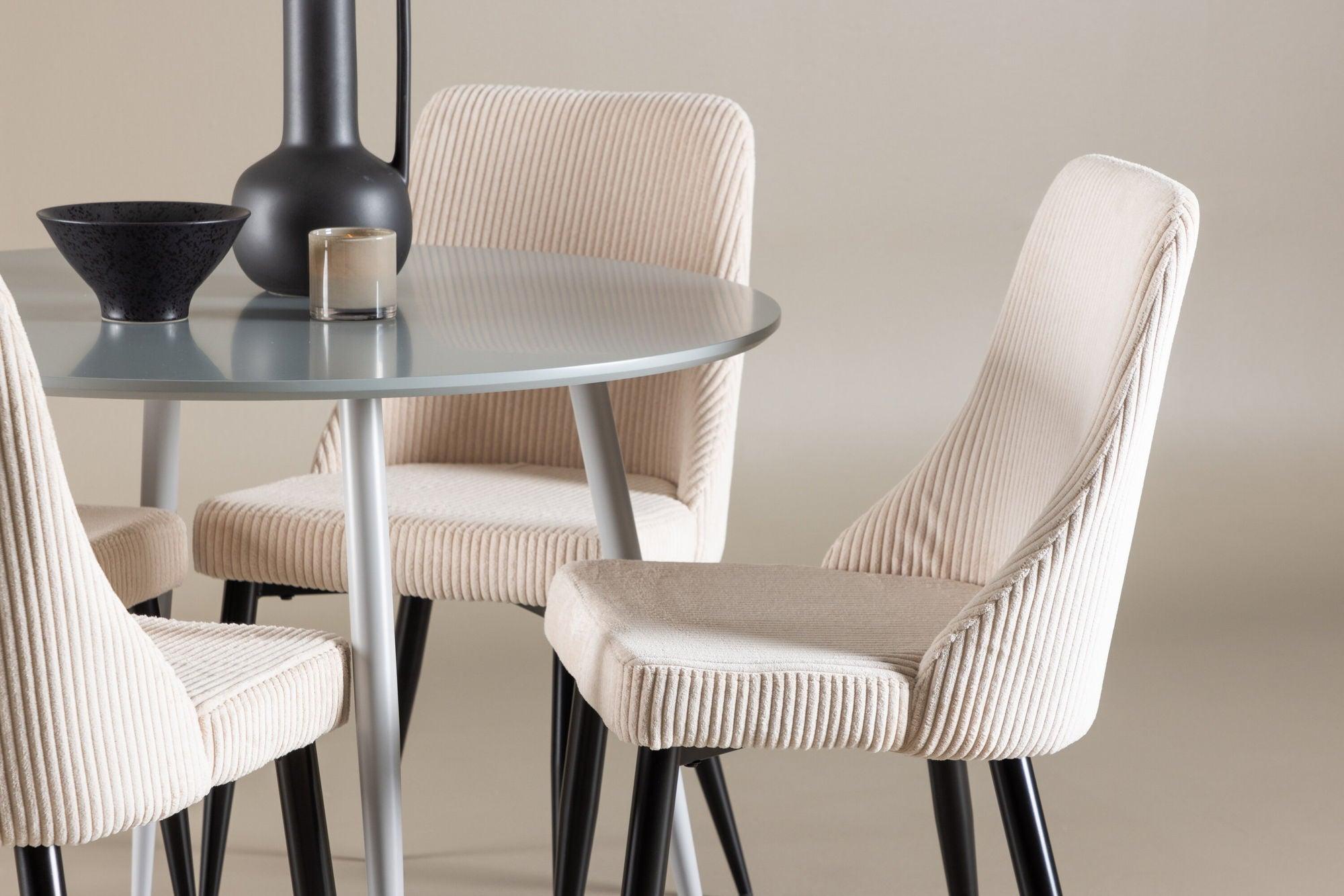 Essgruppe Esstisch Plaza rund ø100cm mit Stühlen Leone aus Kord - Grau/Beige-Essgruppen Rund-Venture Home-le canapé