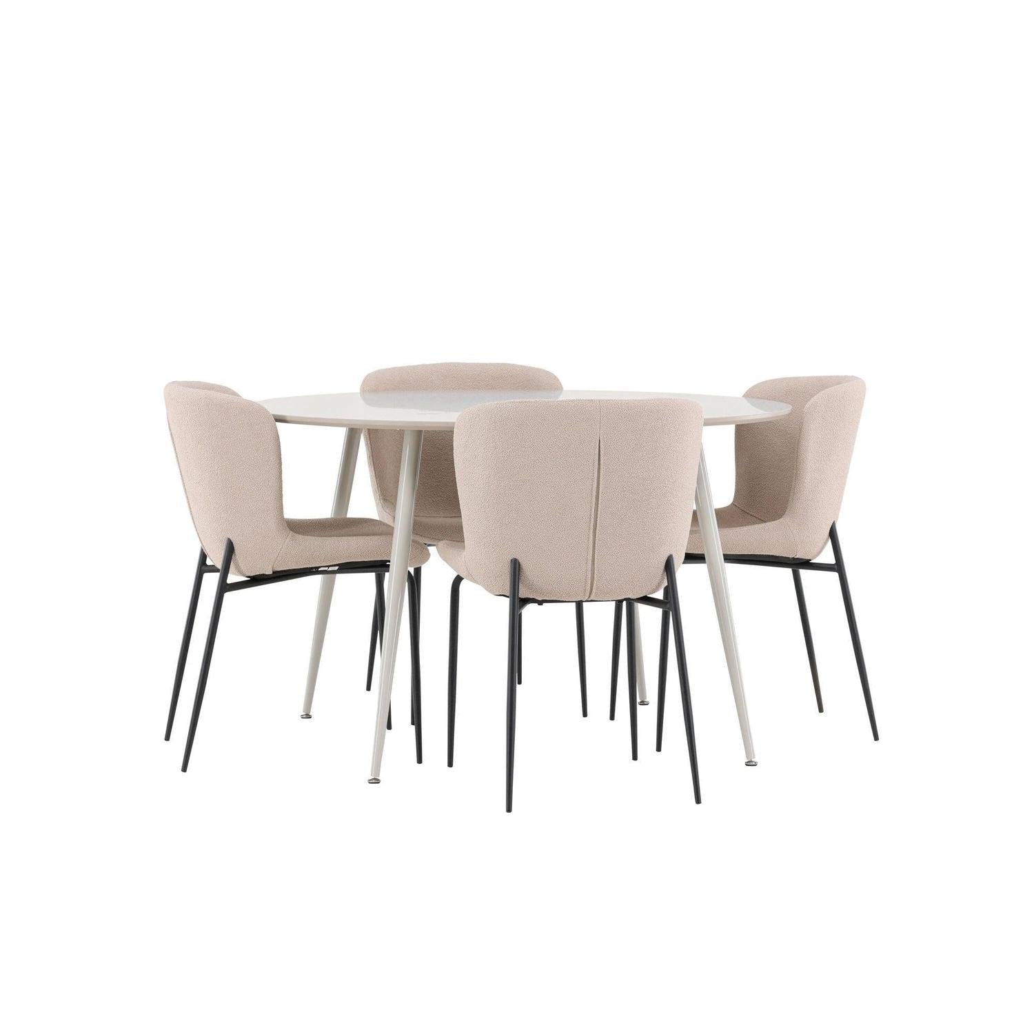 Essgruppe Esstisch Plaza rund ø100cm mit Stühlen Modesto aus Teddy Bouclé - Beige-Essgruppe Rund-Venture Home-le canapé