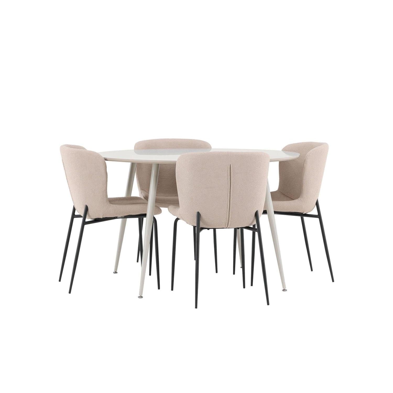 Essgruppe Esstisch Plaza rund ø100cm mit Stühlen Modesto aus Teddy Bouclé - Beige-Essgruppen Rund-Venture Home-le canapé