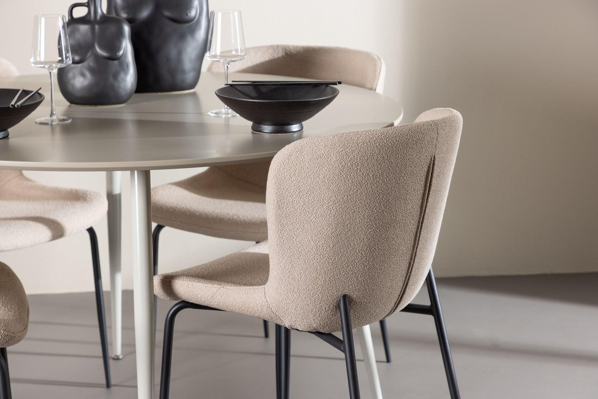 Essgruppe Esstisch Plaza rund ø100cm mit Stühlen Modesto aus Teddy Bouclé - Beige-Essgruppen Rund-Venture Home-le canapé