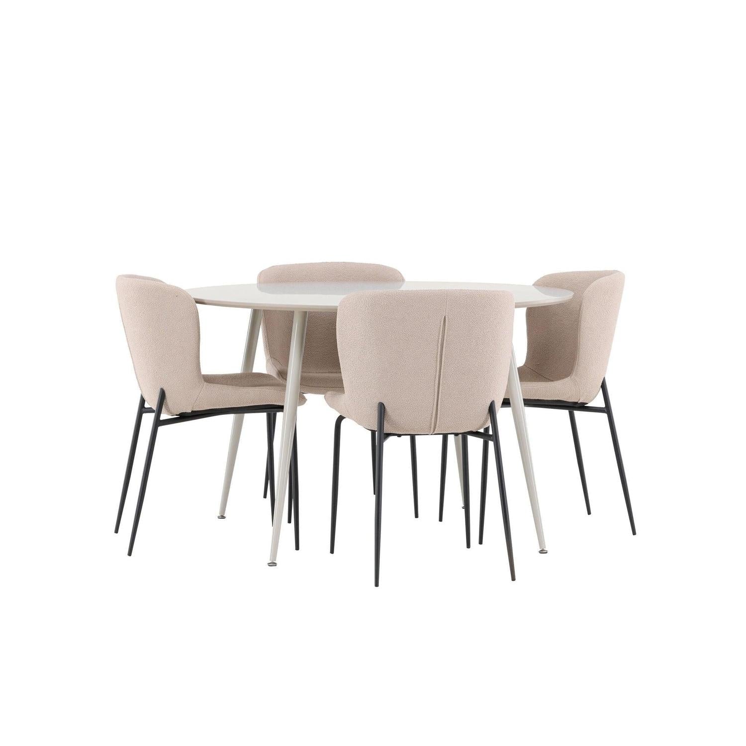 Essgruppe Esstisch Plaza rund ø100cm mit Stühlen Modesto aus Teddy Bouclé - Beige-Essgruppen Rund-Venture Home-le canapé