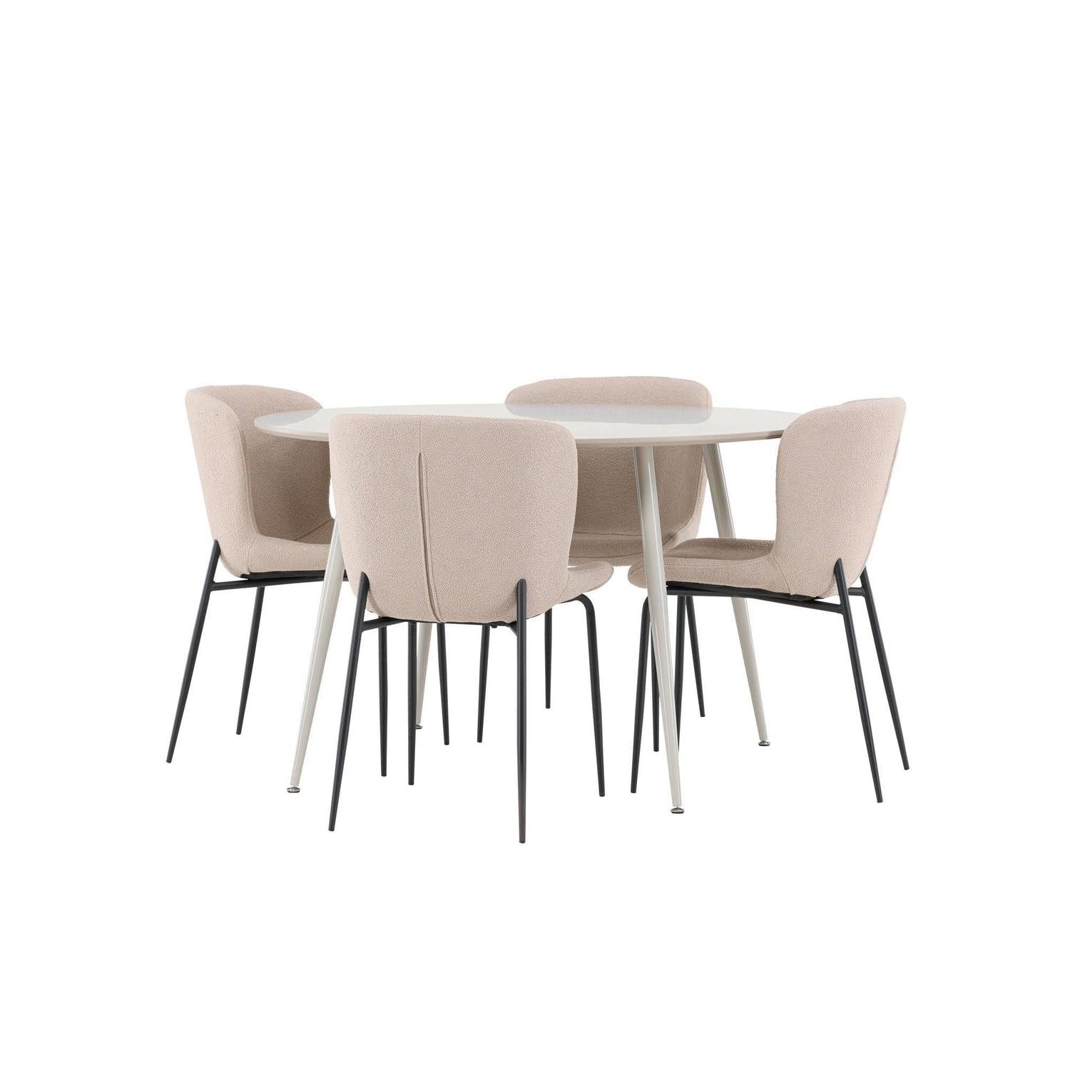 Essgruppe Esstisch Plaza rund ø100cm mit Stühlen Modesto aus Teddy Bouclé - Beige-Essgruppen Rund-Venture Home-le canapé