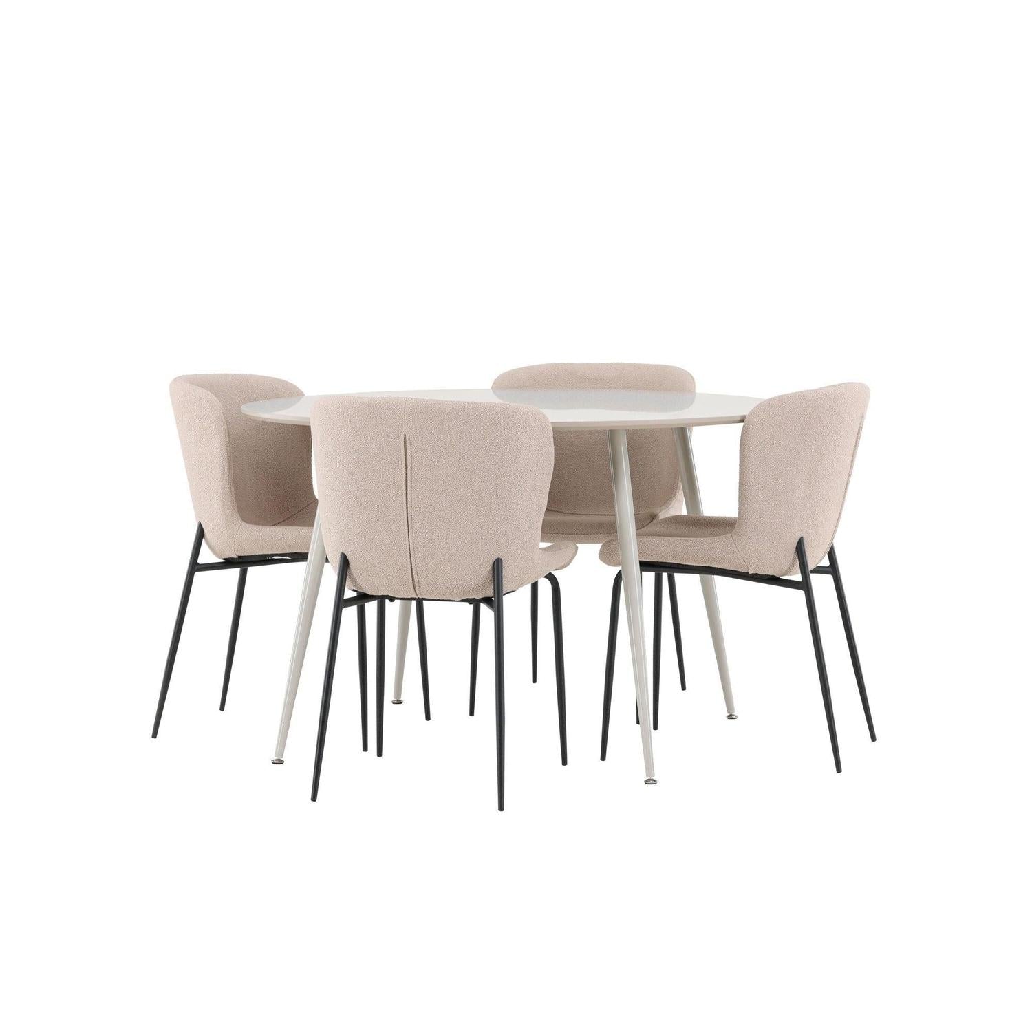 Essgruppe Esstisch Plaza rund ø100cm mit Stühlen Modesto aus Teddy Bouclé - Beige-Essgruppen Rund-Venture Home-le canapé