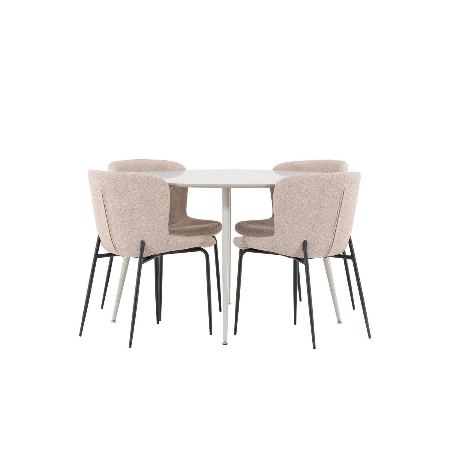 Essgruppe Esstisch Plaza rund ø100cm mit Stühlen Modesto aus Teddy Bouclé - Beige-Essgruppen Rund-Venture Home-le canapé