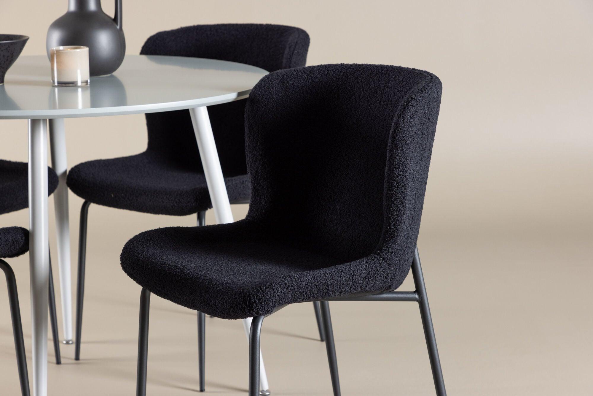 Essgruppe Esstisch Plaza rund ø100cm mit Stühlen Modesto aus Teddy-Bouclé-Essgruppe Rund-Venture Home-le canapé