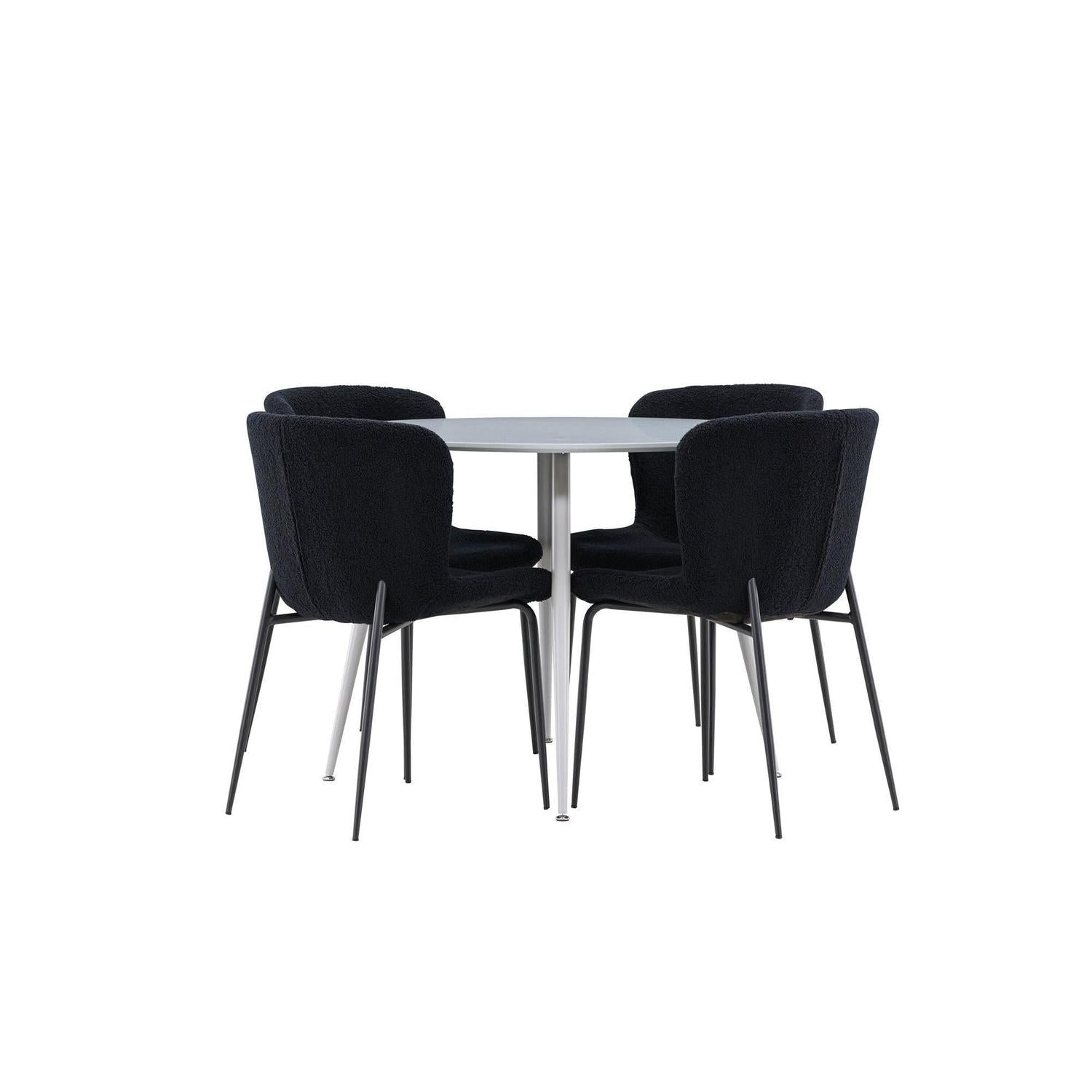 Essgruppe Esstisch Plaza rund ø100cm mit Stühlen Modesto aus Teddy-Bouclé-Essgruppen Rund-Venture Home-le canapé