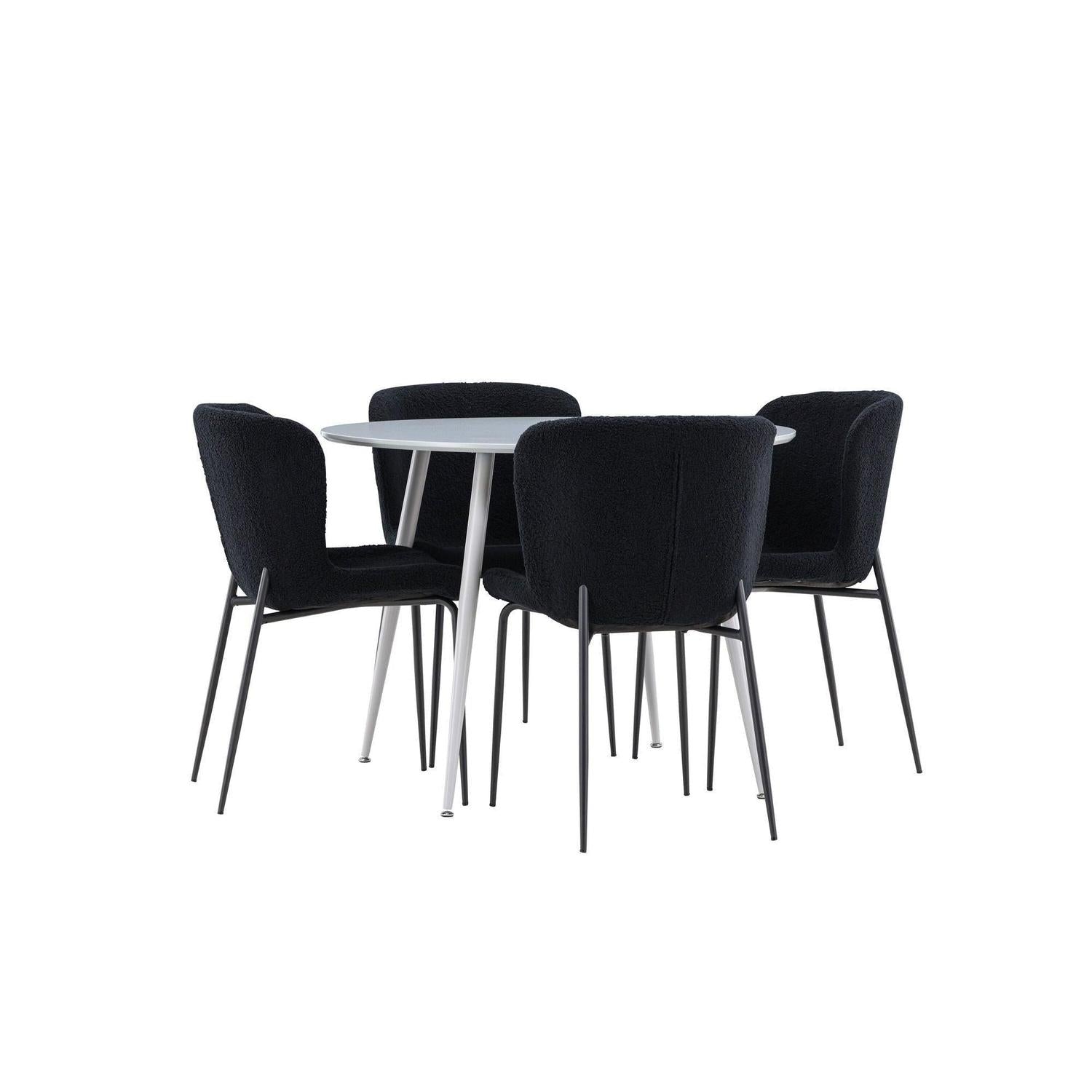 Essgruppe Esstisch Plaza rund ø100cm mit Stühlen Modesto aus Teddy-Bouclé-Essgruppen Rund-Venture Home-le canapé
