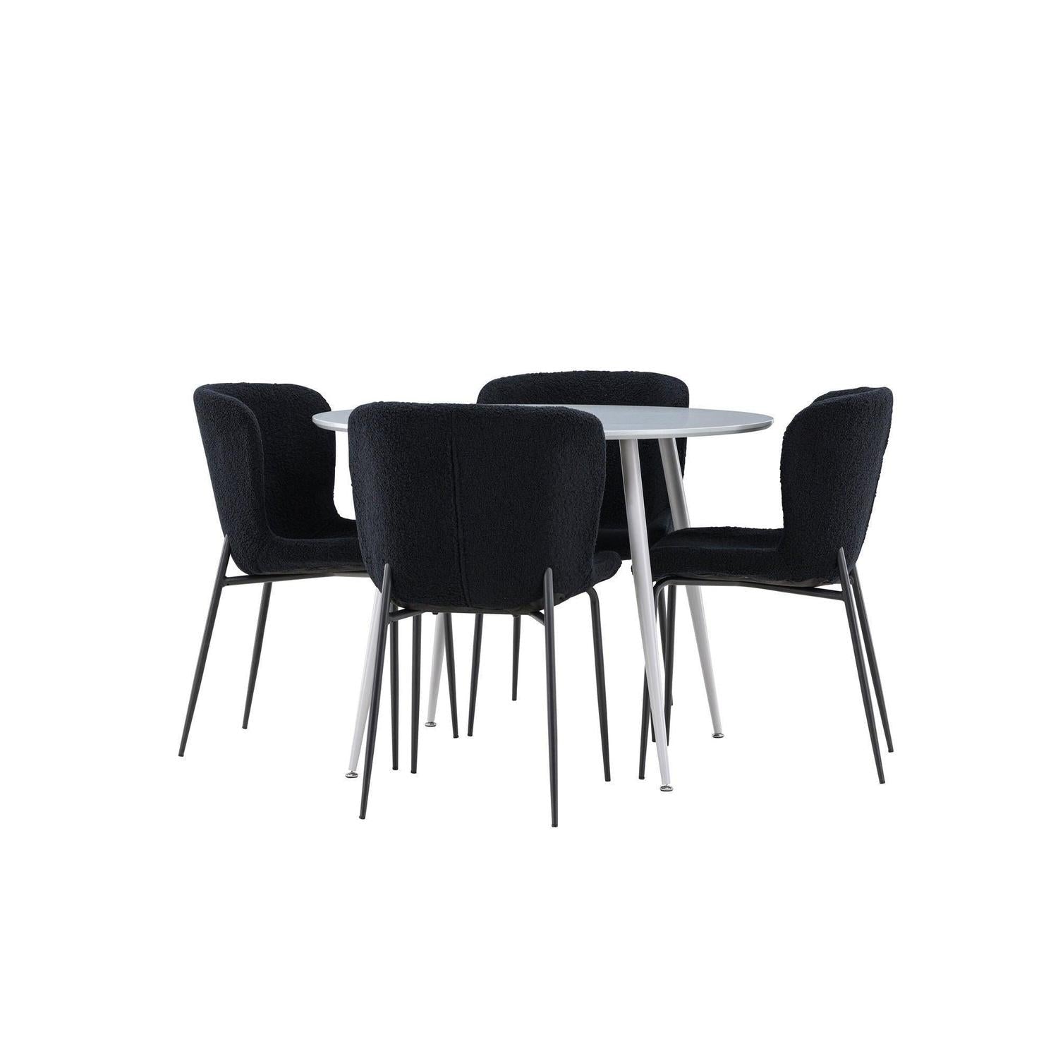 Essgruppe Esstisch Plaza rund ø100cm mit Stühlen Modesto aus Teddy-Bouclé-Essgruppen Rund-Venture Home-le canapé