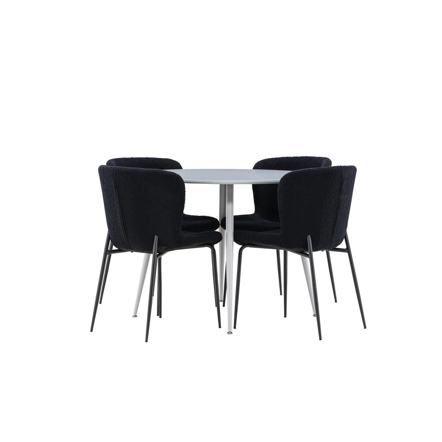 Essgruppe Esstisch Plaza rund ø100cm mit Stühlen Modesto aus Teddy-Bouclé-Essgruppen Rund-Venture Home-le canapé
