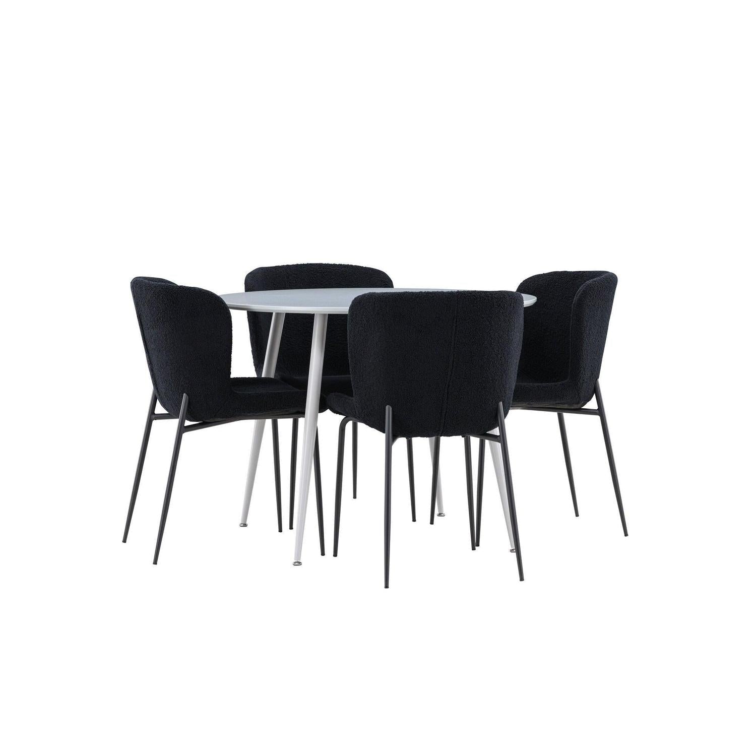 Essgruppe Esstisch Plaza rund ø100cm mit Stühlen Modesto aus Teddy-Bouclé-Essgruppen Rund-Venture Home-le canapé