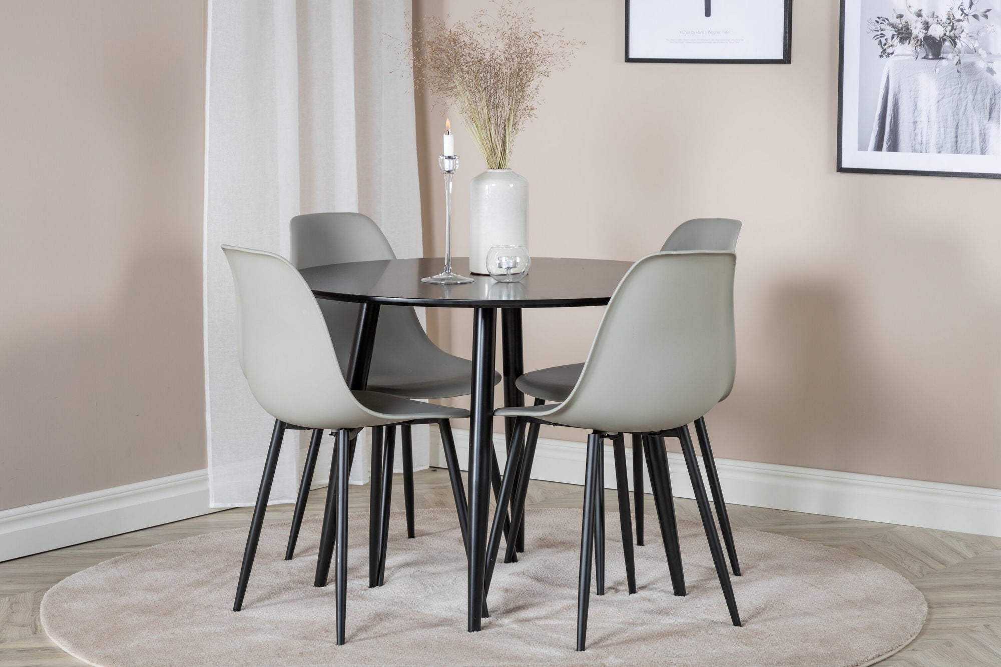 Essgruppe Esstisch Plaza rund Ø100cm mit Stühlen Polar - Schwarz/Grau-Essgruppen Rund-Venture Home-le canapé