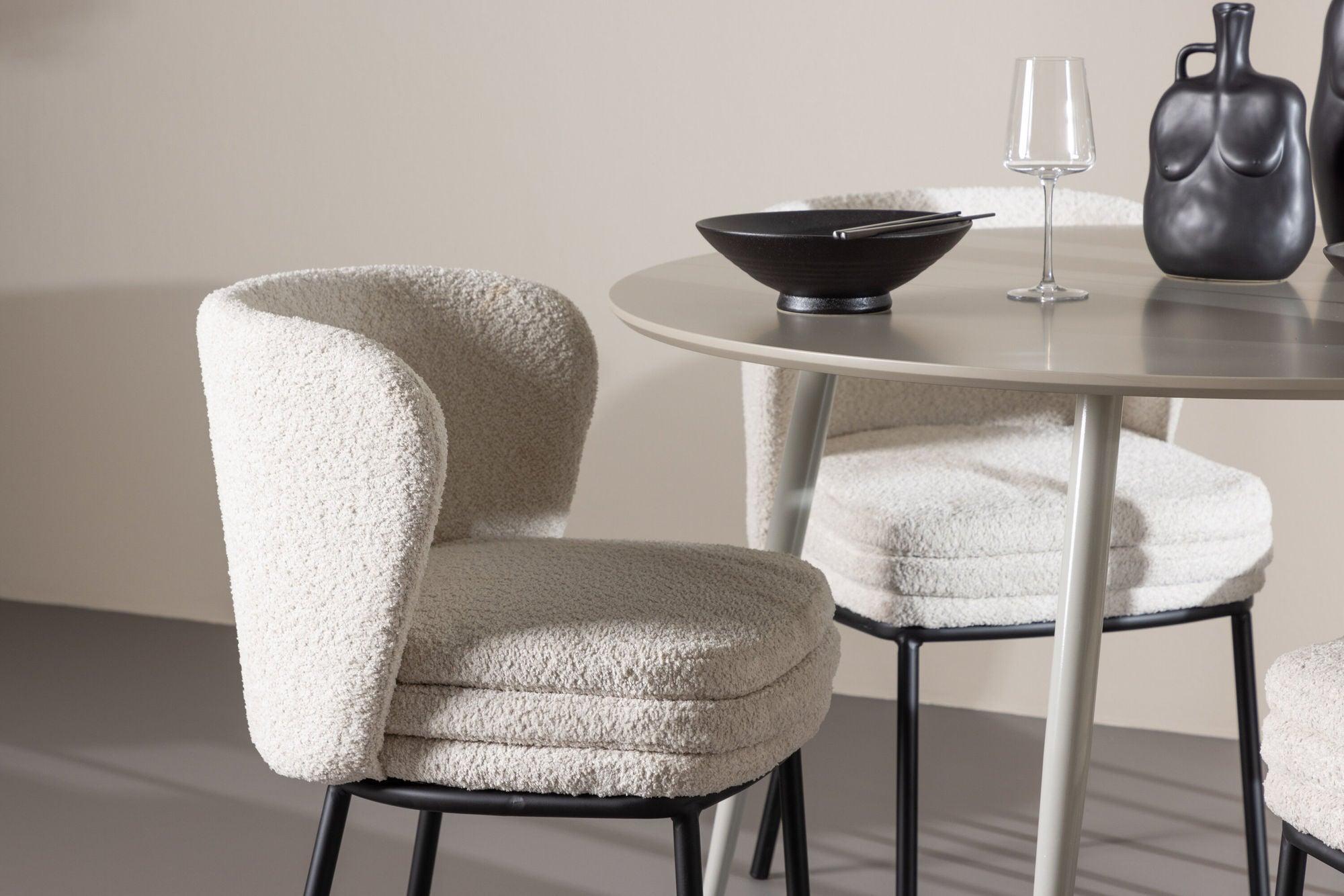 Essgruppe Esstisch Plaza rund ø120cm mit Stühlen Agnes aus Teddy-Bouclé-Essgruppe Rund-Venture Home-le canapé