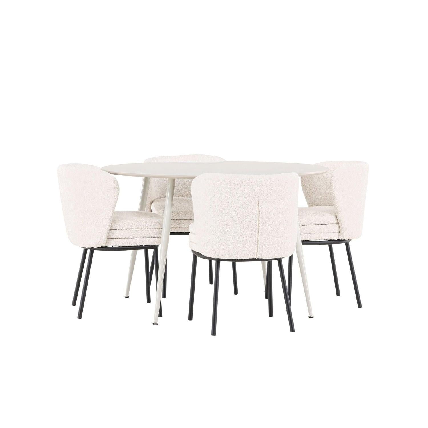 Essgruppe Esstisch Plaza rund ø120cm mit Stühlen Agnes aus Teddy-Bouclé-Essgruppe Rund-Venture Home-le canapé