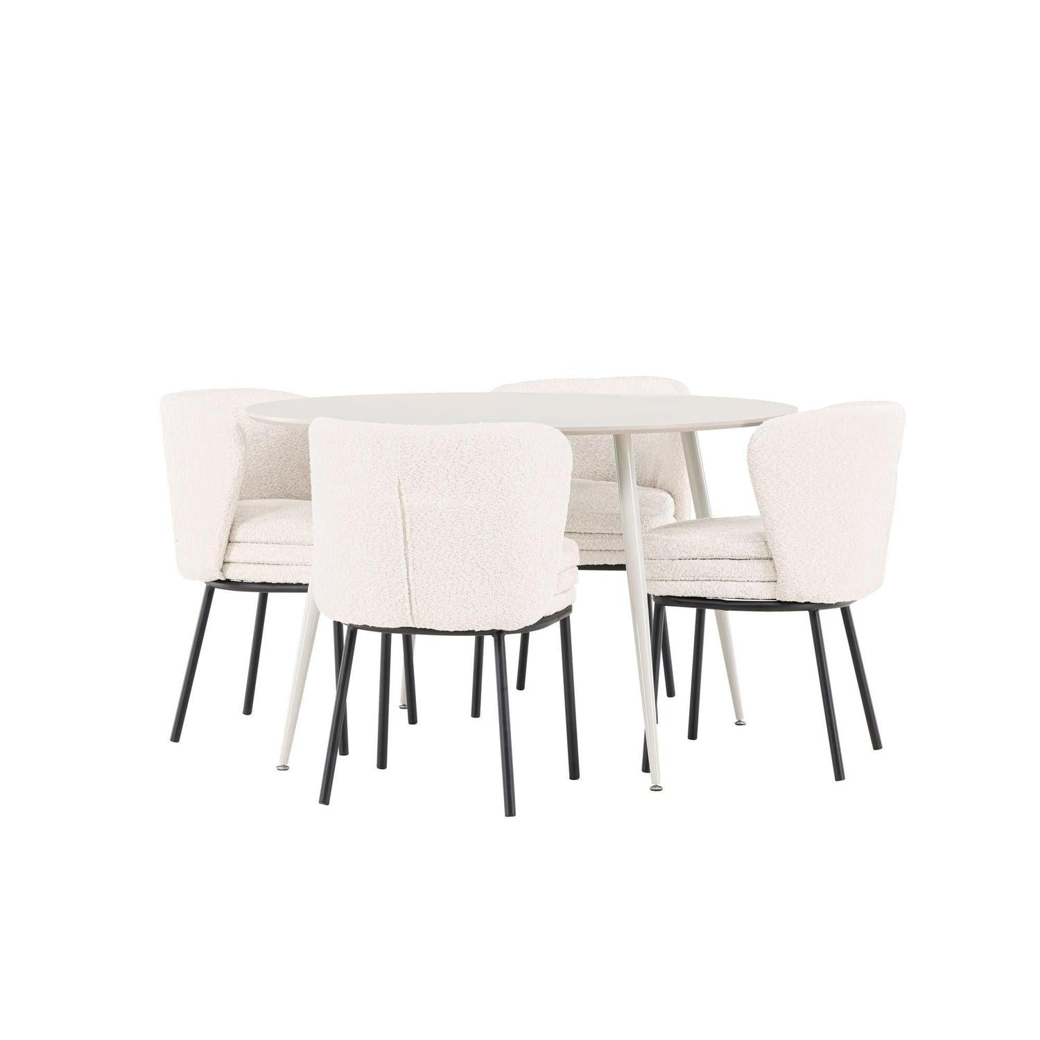 Essgruppe Esstisch Plaza rund ø120cm mit Stühlen Agnes aus Teddy-Bouclé-Essgruppe Rund-Venture Home-le canapé