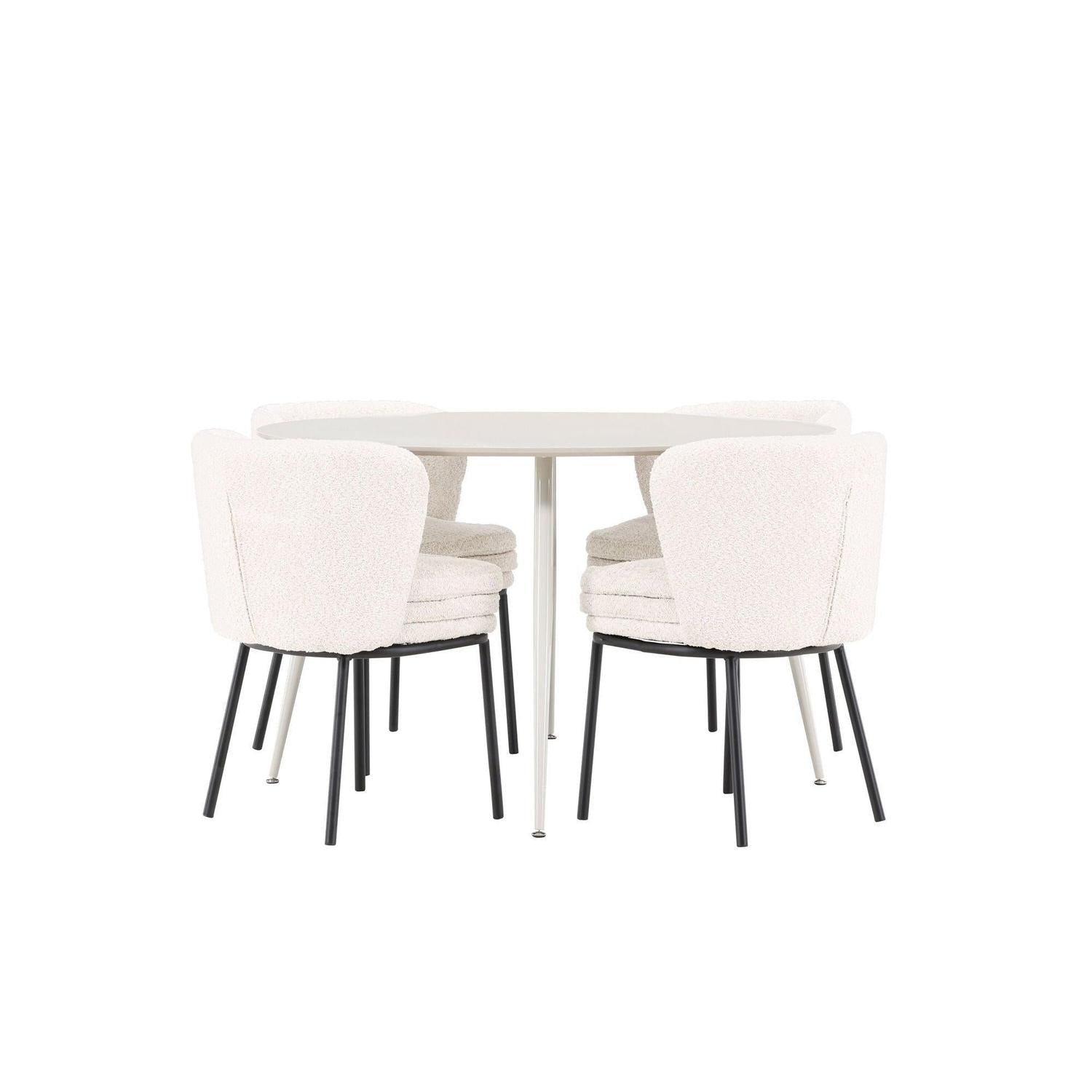 Essgruppe Esstisch Plaza rund ø120cm mit Stühlen Agnes aus Teddy-Bouclé-Essgruppe Rund-Venture Home-le canapé