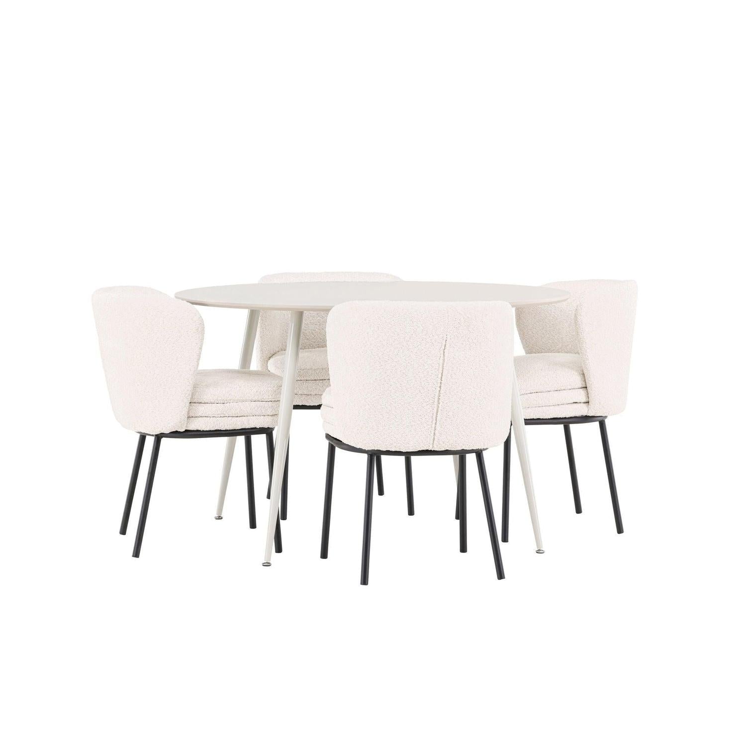 Essgruppe Esstisch Plaza rund ø120cm mit Stühlen Agnes aus Teddy-Bouclé-Essgruppe Rund-Venture Home-le canapé