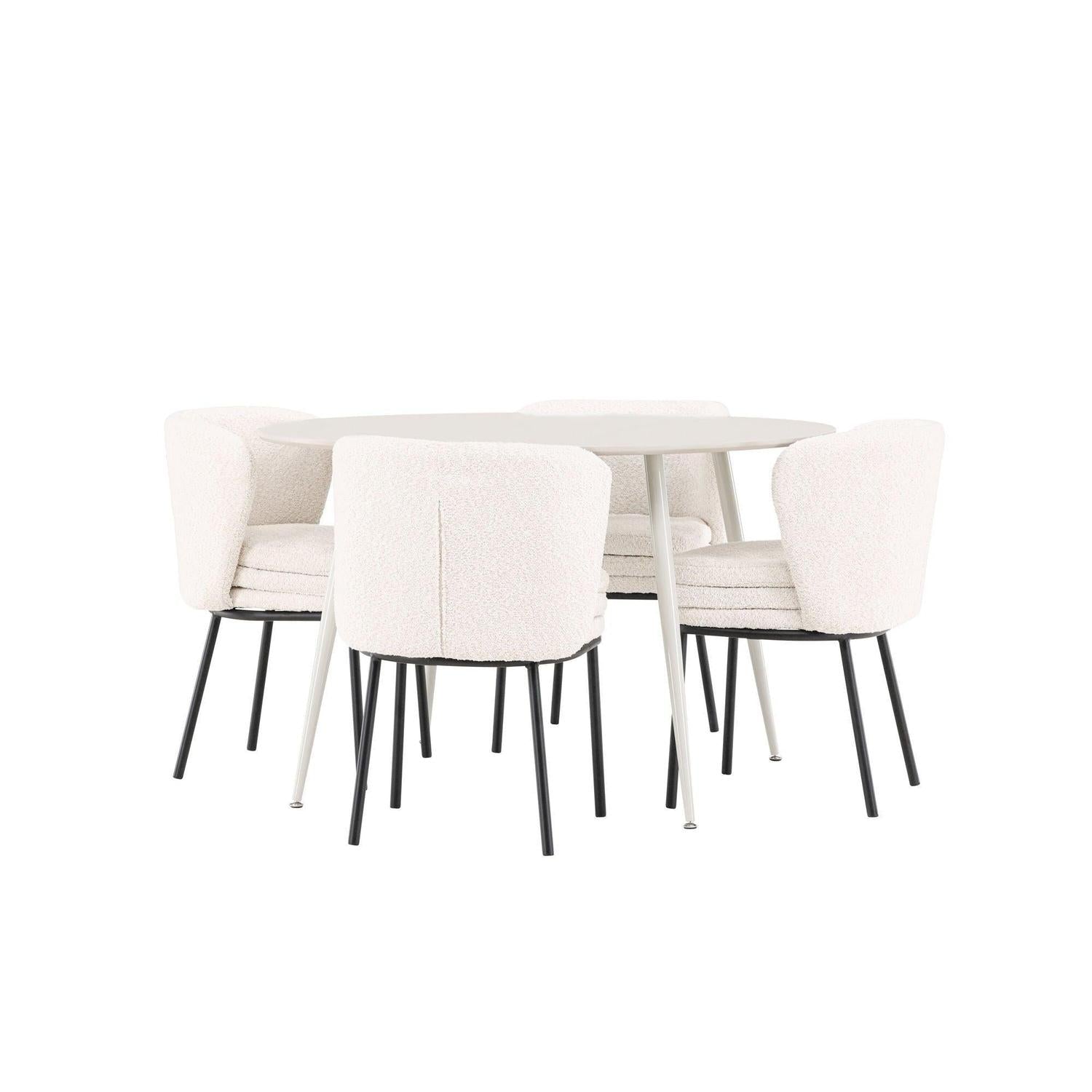 Essgruppe Esstisch Plaza rund ø120cm mit Stühlen Agnes aus Teddy-Bouclé-Essgruppe Rund-Venture Home-le canapé
