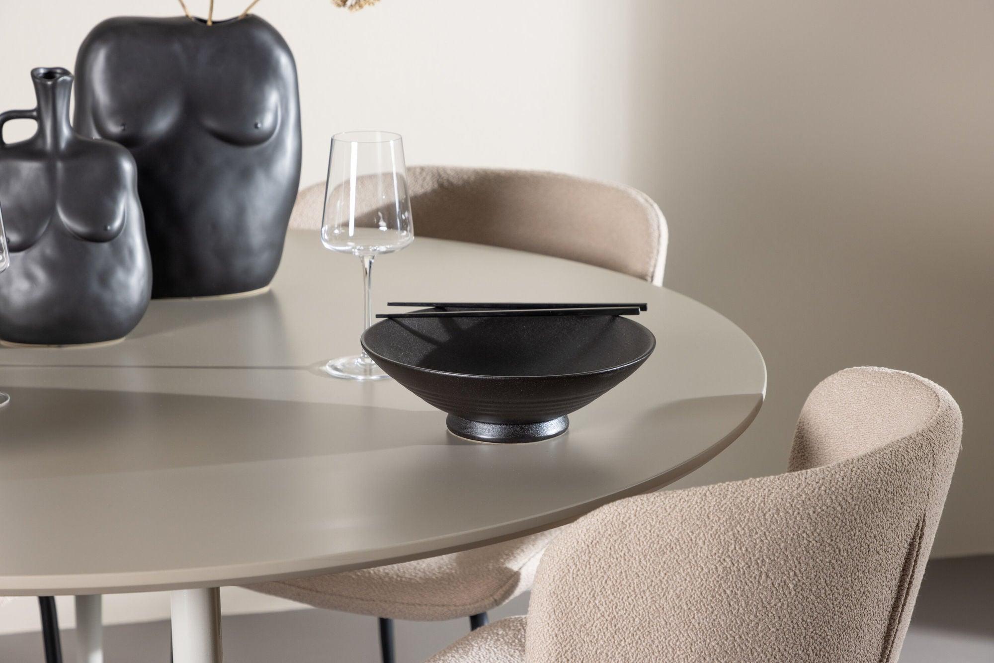 Essgruppe Esstisch Plaza rund ø120cm mit Stühlen Modesto aus Teddy Bouclé - Hellbeige/Beige-Essgruppe Rund-Venture Home-le canapé