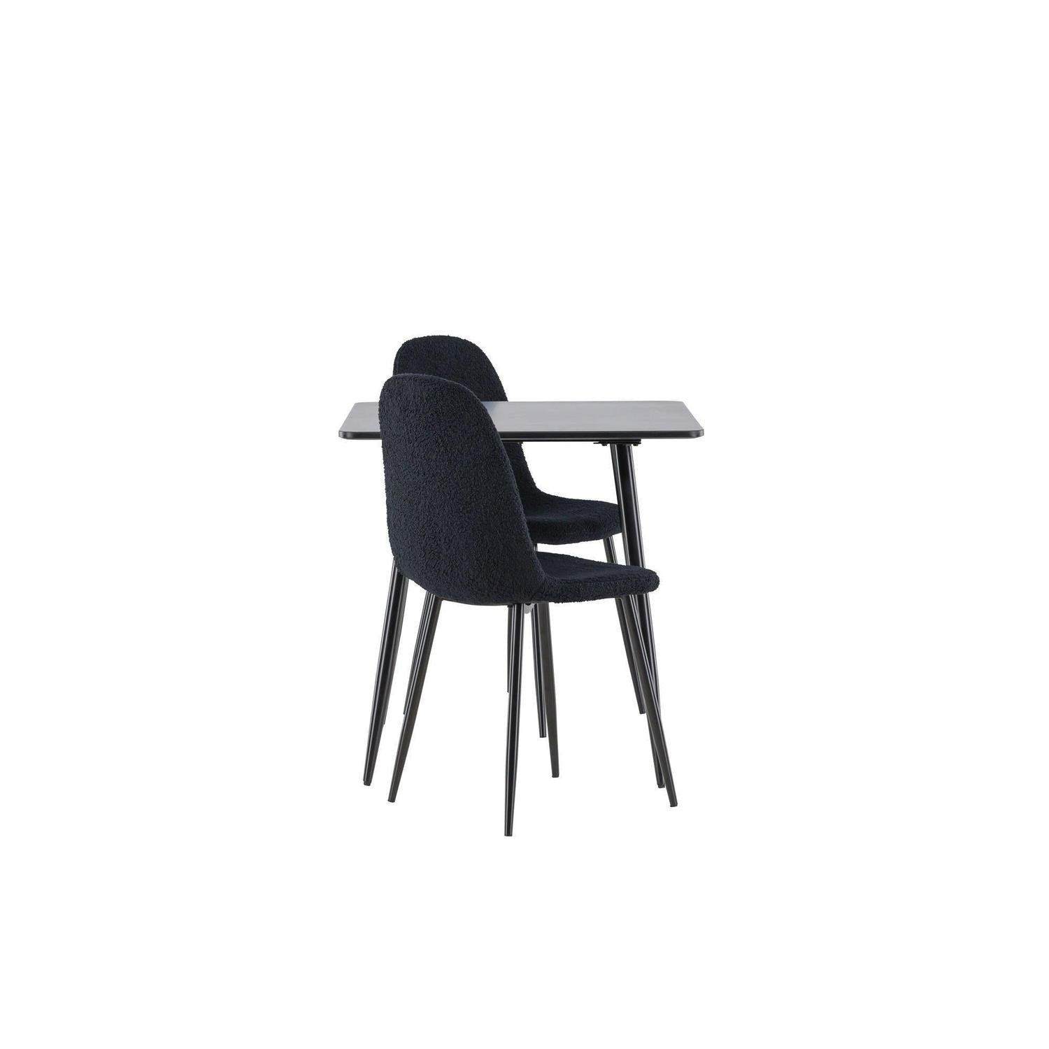 Essgruppe Esstisch Polar 75*75cm mit Stühlen Polar aus Teddy-Bouclé - Schwarz-Essgruppen Rechteckig-Venture Home-le canapé